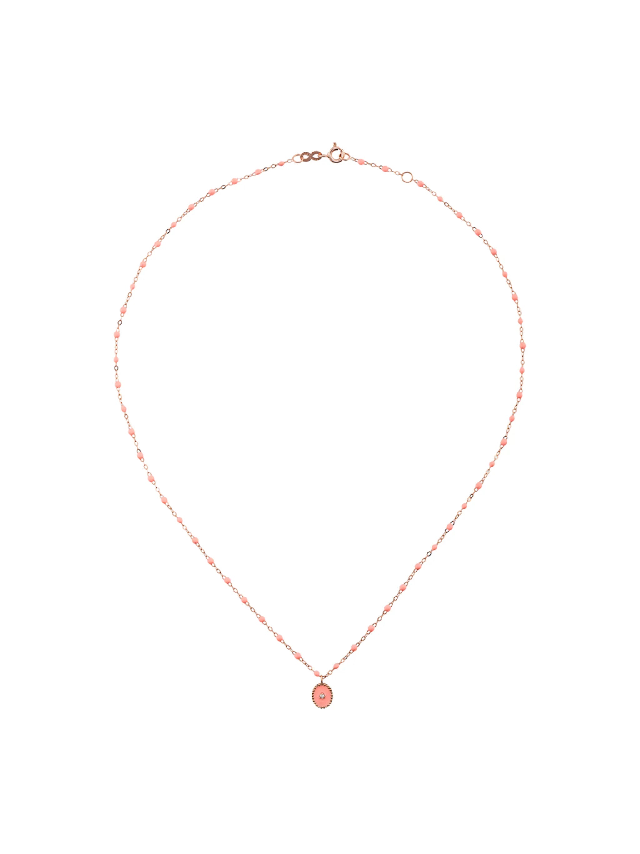 18kt rose gold Classic Gigi North Star diamond and salmon pink beaded necklace