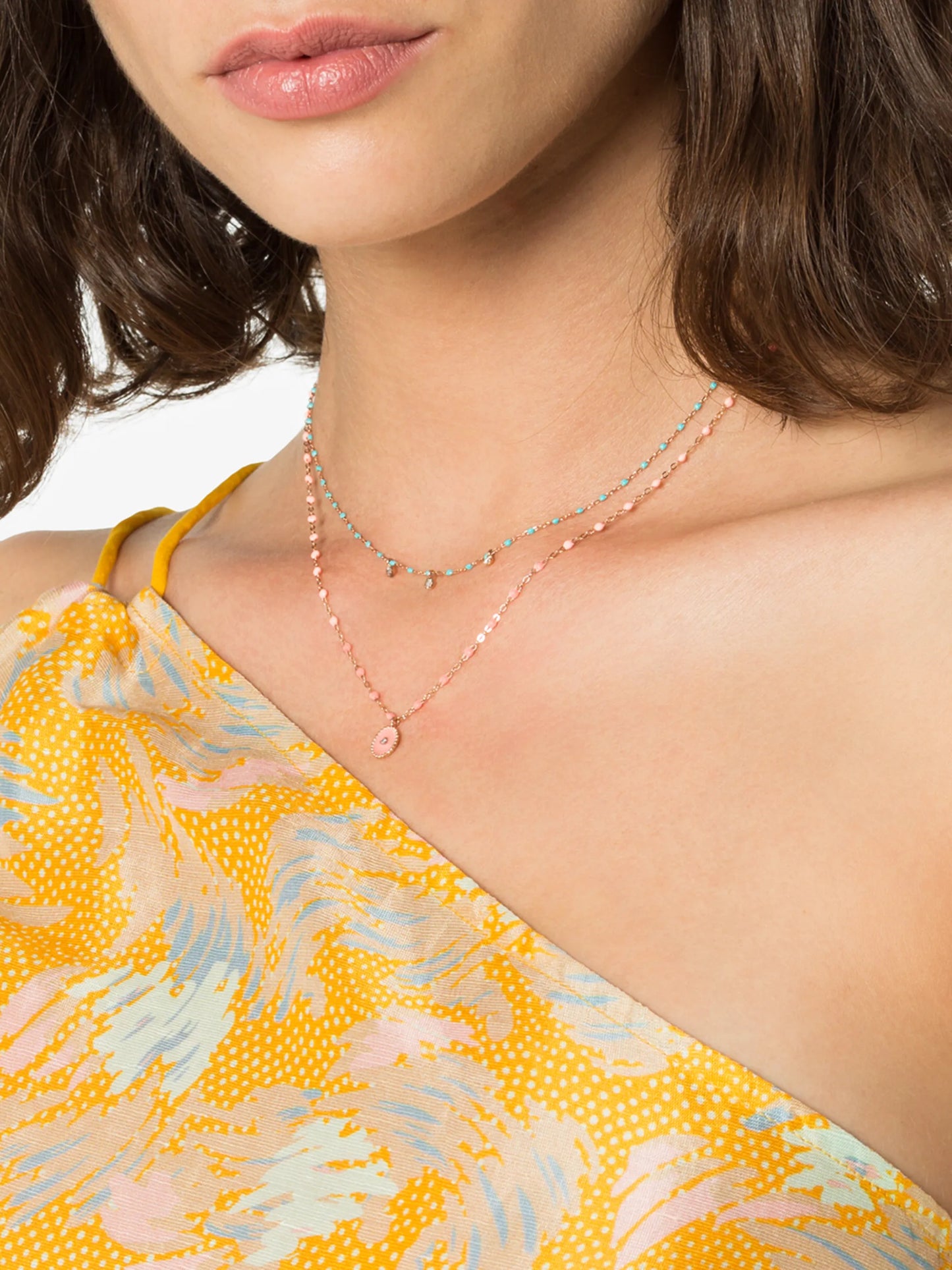18kt rose gold Classic Gigi North Star diamond and salmon pink beaded necklace