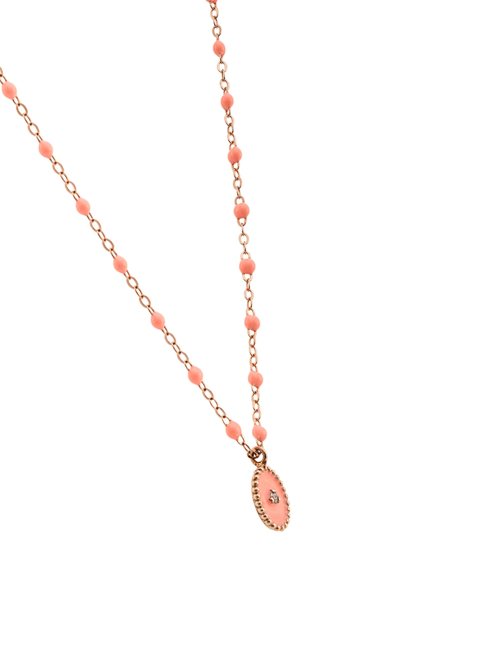 18kt rose gold Classic Gigi North Star diamond and salmon pink beaded necklace