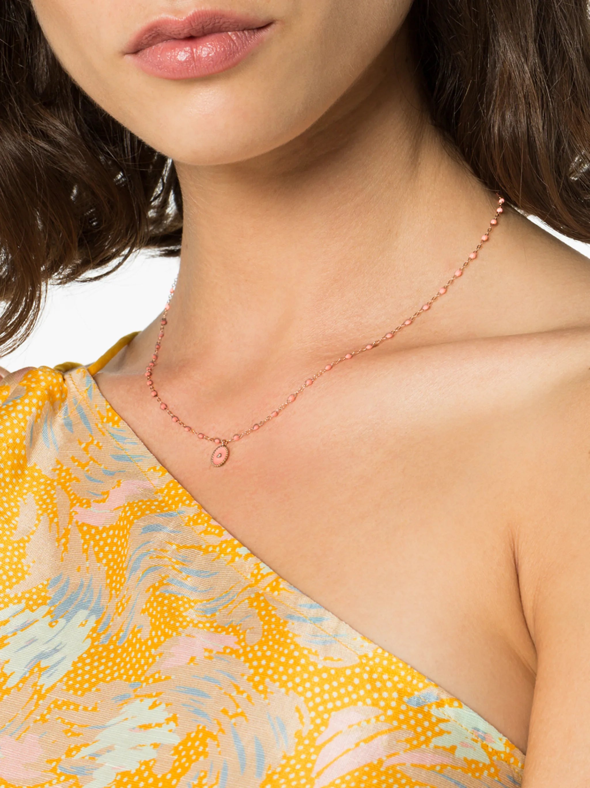 18kt rose gold Classic Gigi North Star diamond and salmon pink beaded necklace