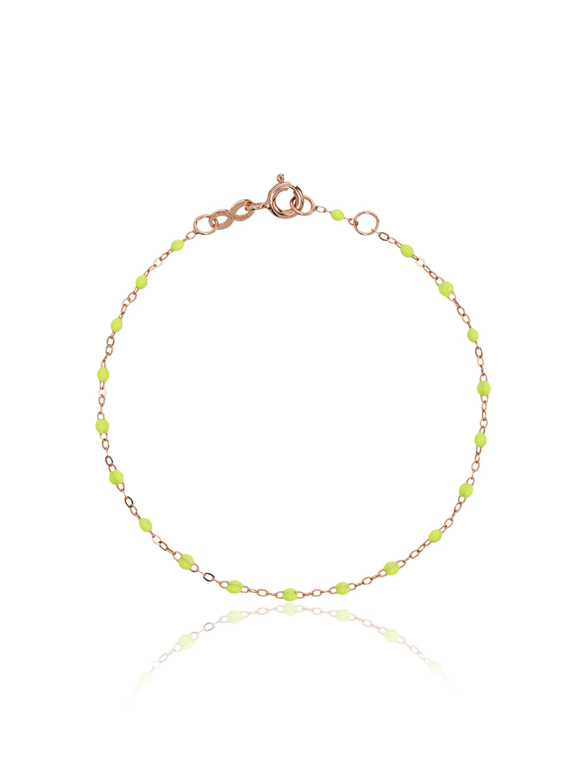 18kt rose gold Classic Gigi lime green beaded bracelet