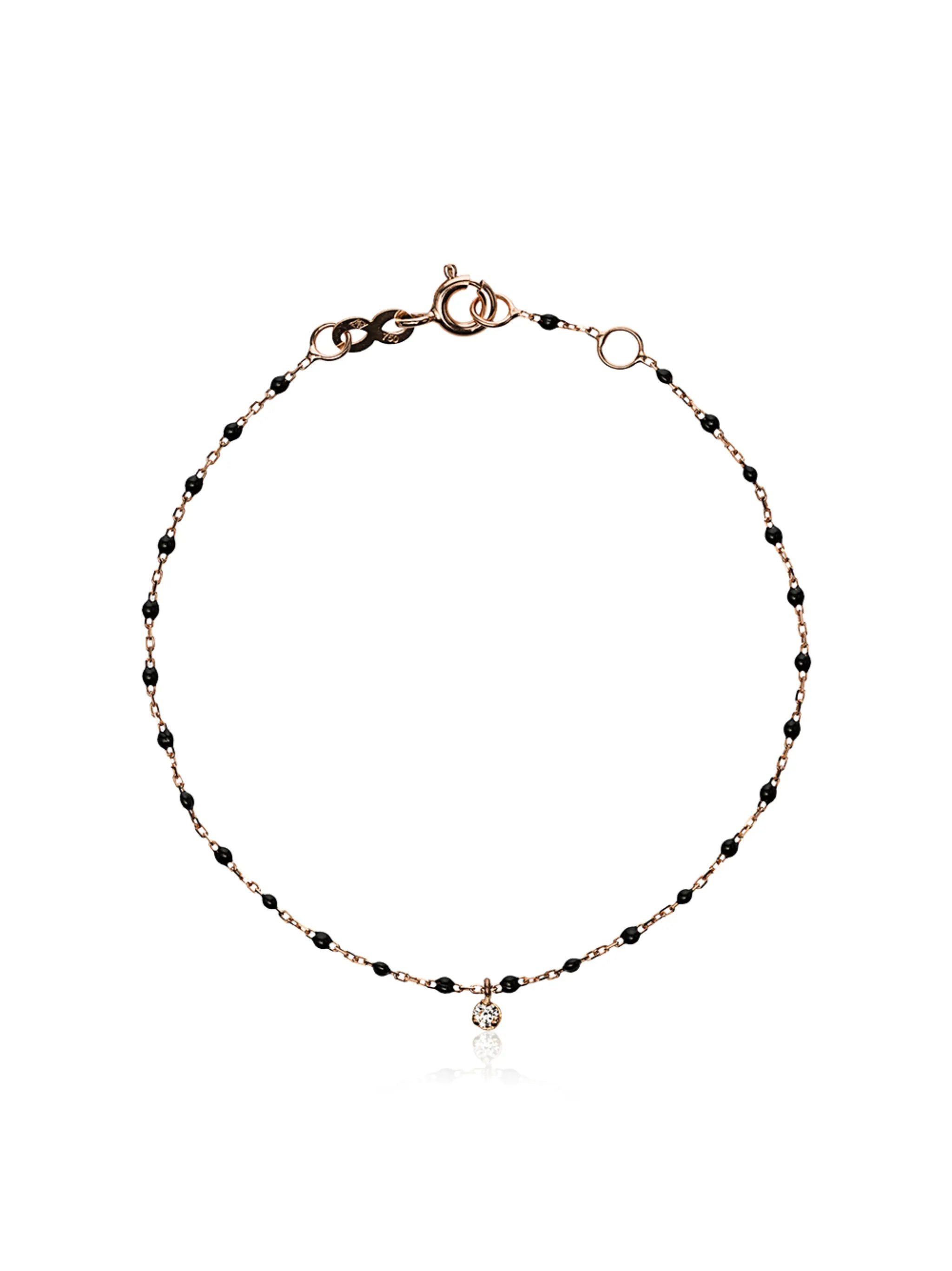 18kt rose gold Mini Gigi diamond and black beaded bracelet