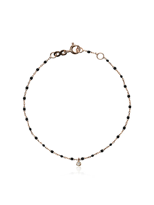 18kt rose gold Mini Gigi diamond and black beaded bracelet
