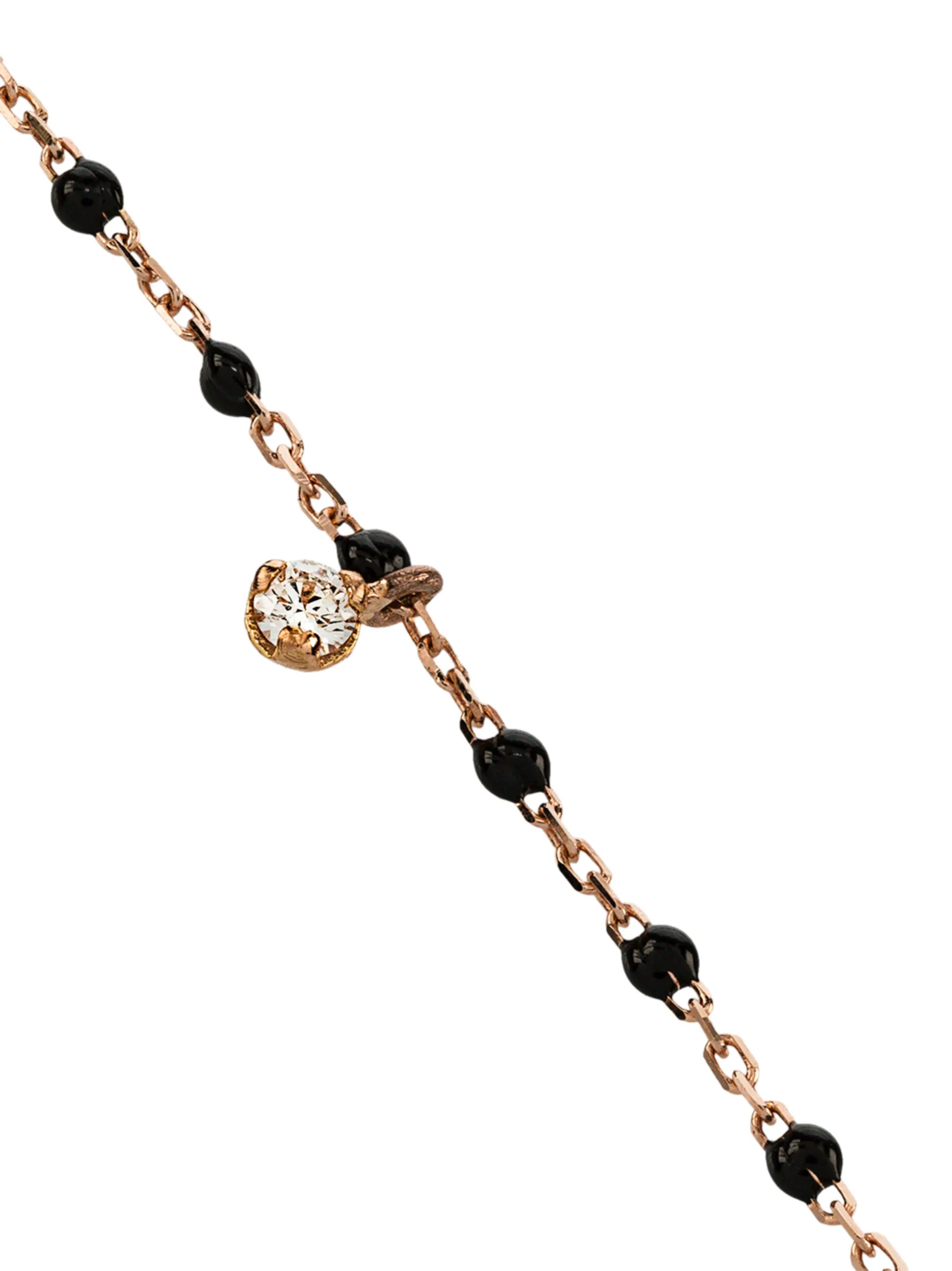 18kt rose gold Mini Gigi diamond and black beaded bracelet