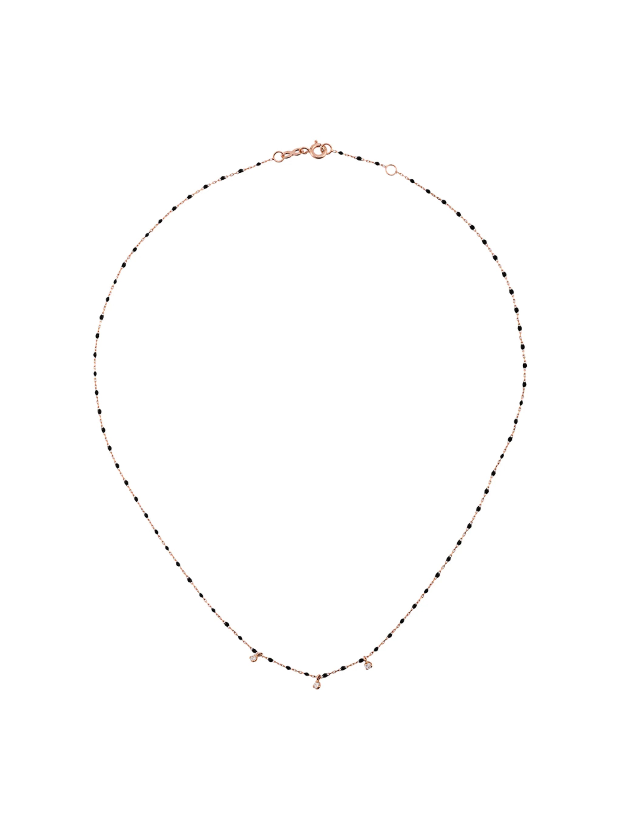 18kt rose gold mini Gigi diamond and black beaded necklace
