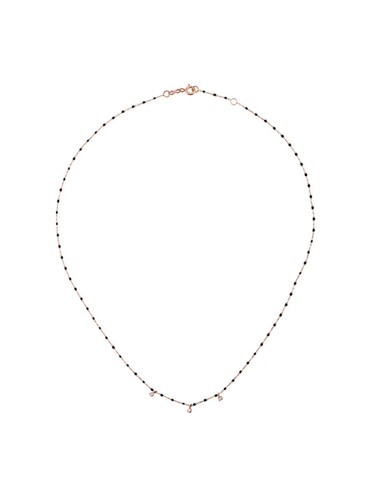 18kt rose gold mini Gigi diamond and black beaded necklace