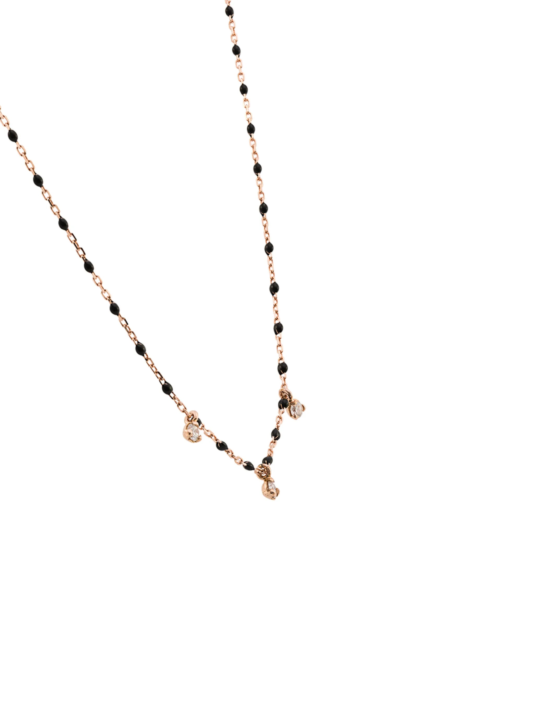 18kt rose gold mini Gigi diamond and black beaded necklace