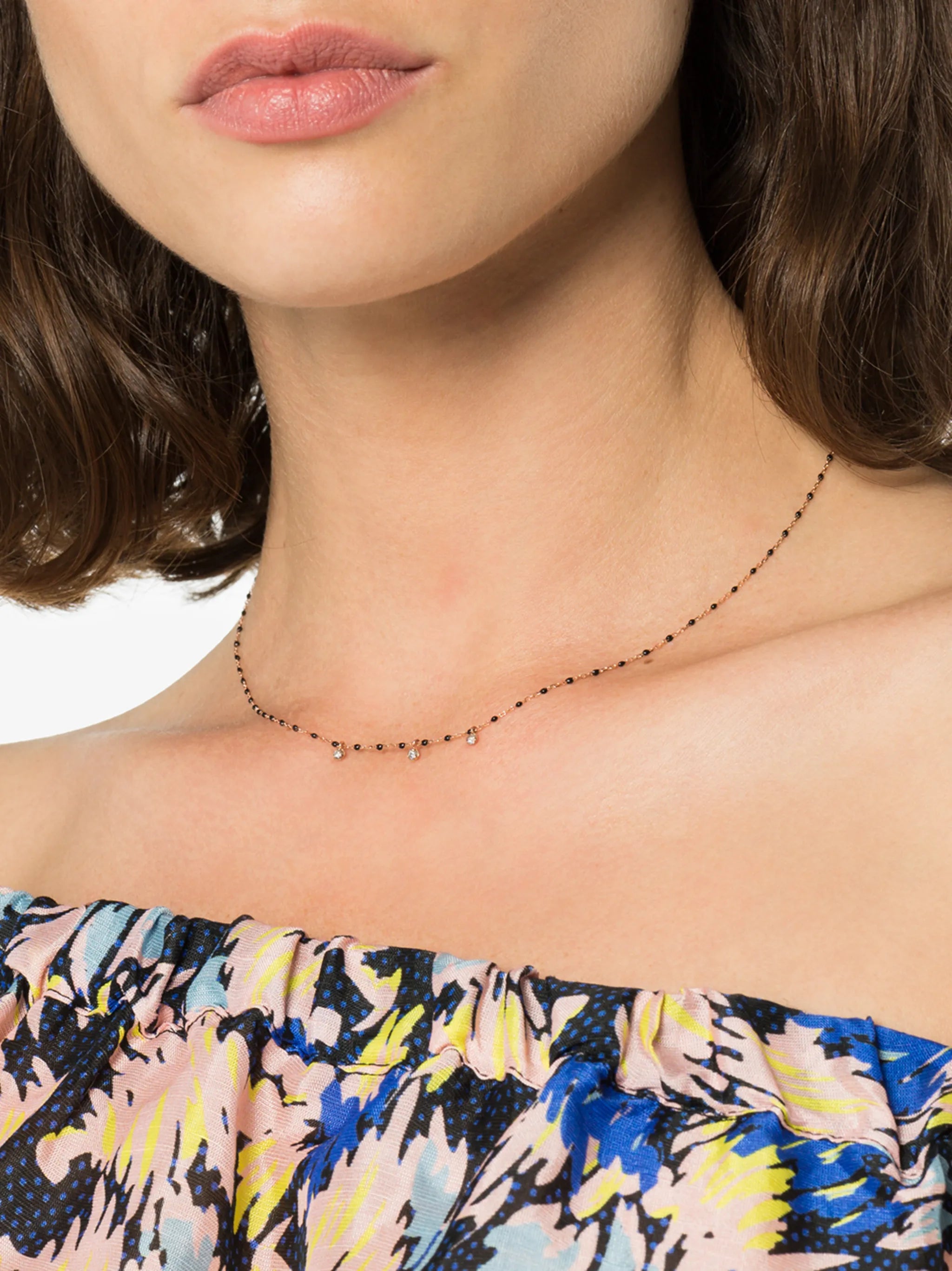 18kt rose gold mini Gigi diamond and black beaded necklace