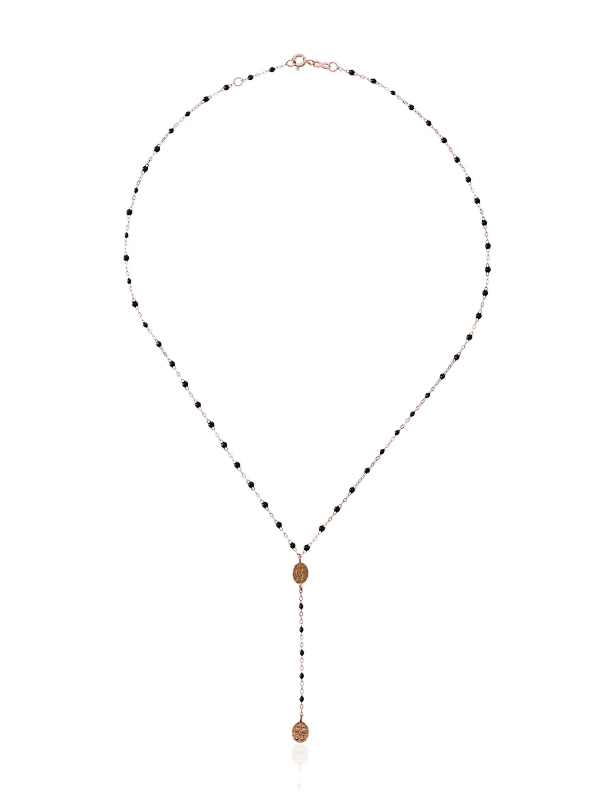 18kt rose gold  Classic Gigi Madone black beaded rosary necklace