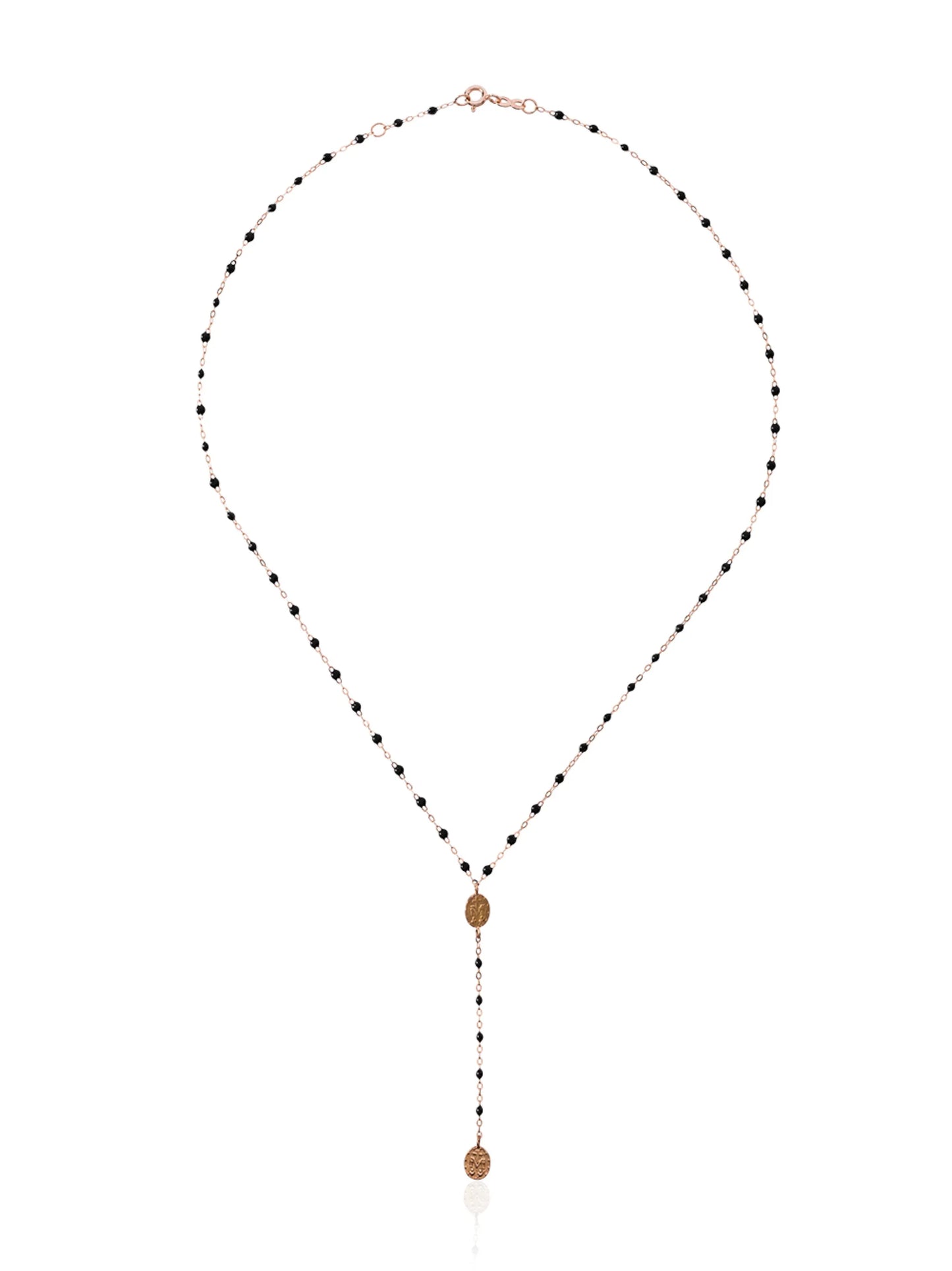 18kt rose gold  Classic Gigi Madone black beaded rosary necklace