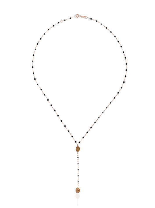 18kt rose gold  Classic Gigi Madone black beaded rosary necklace