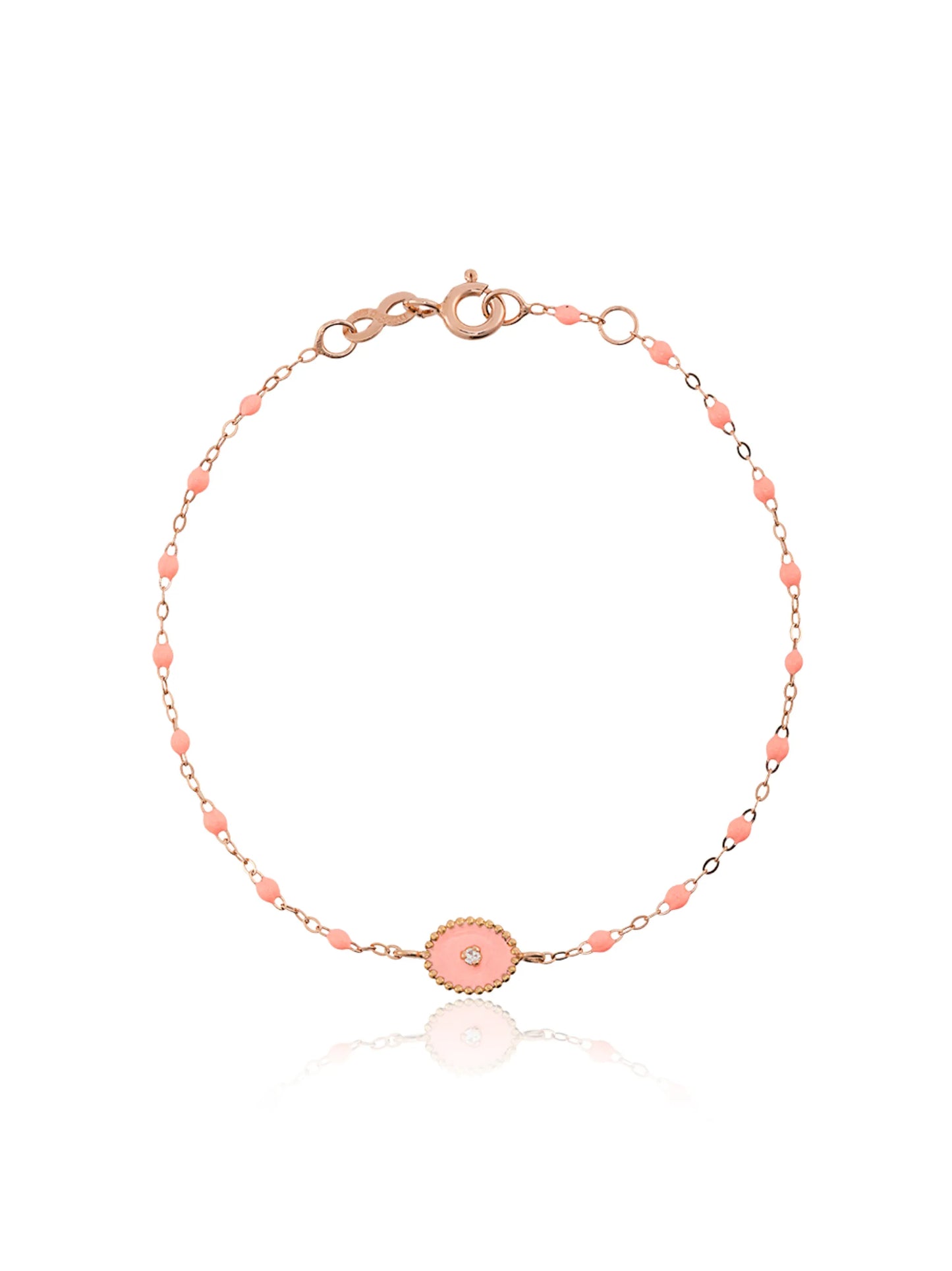 18kt rose gold Classic Gigi North Star salmon pink and diamond beaded bracelet