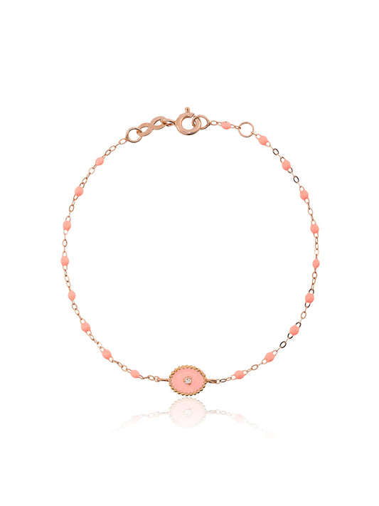 18kt rose gold Classic Gigi North Star salmon pink and diamond beaded bracelet