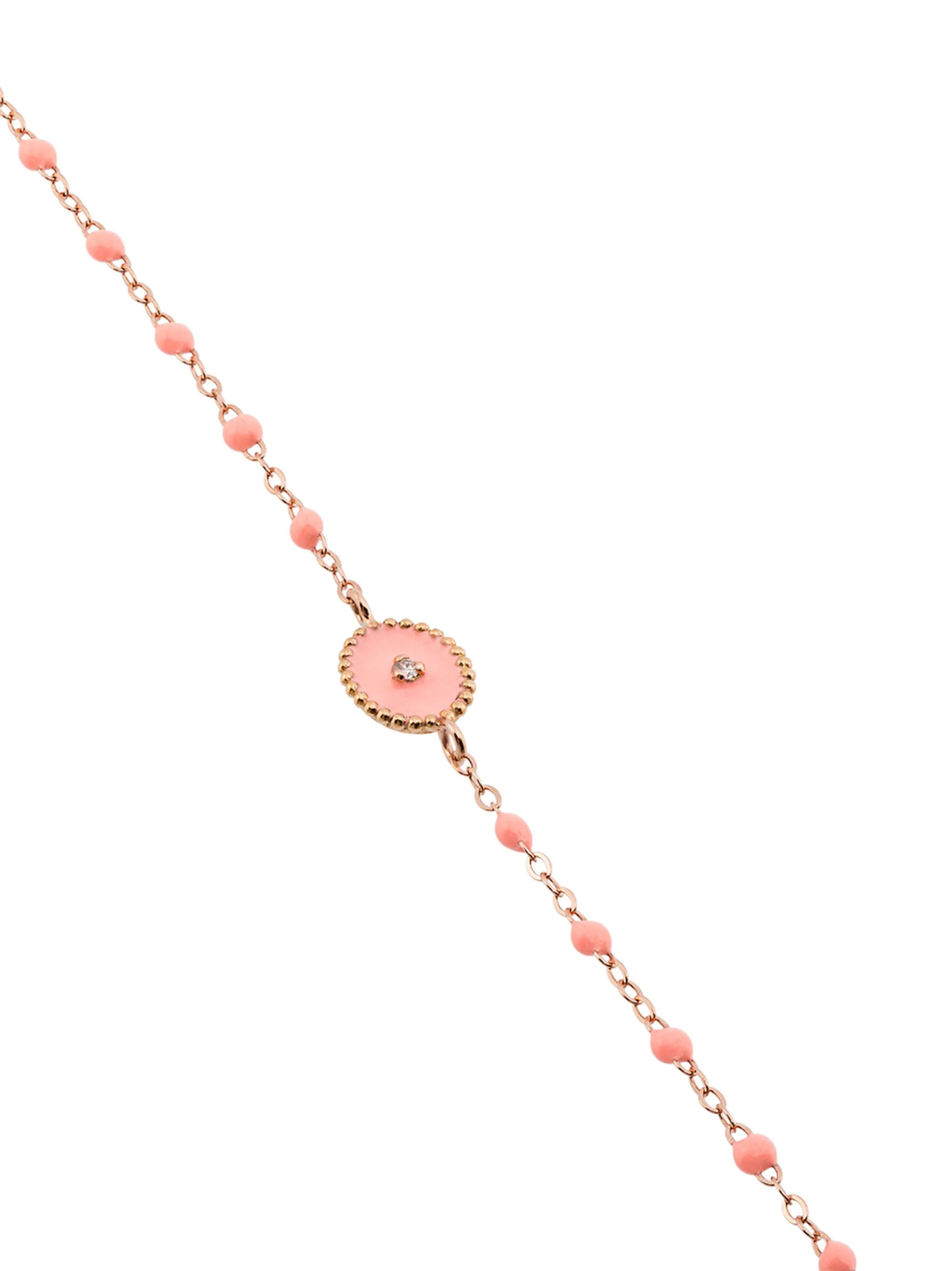 18kt rose gold Classic Gigi North Star salmon pink and diamond beaded bracelet