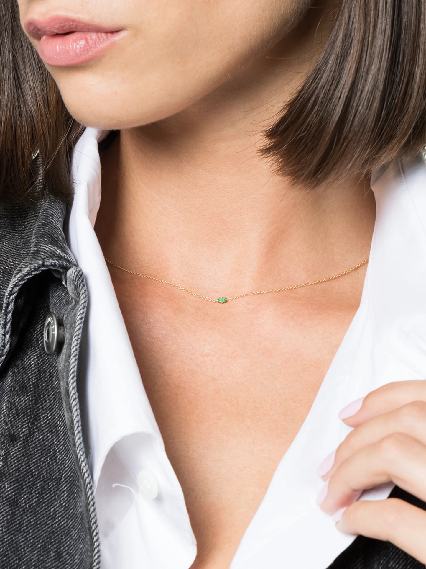 14kt yellow gold floating emerald necklace
