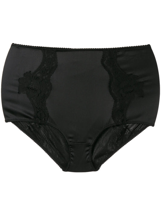 high-waisted lace-detail satin briefs