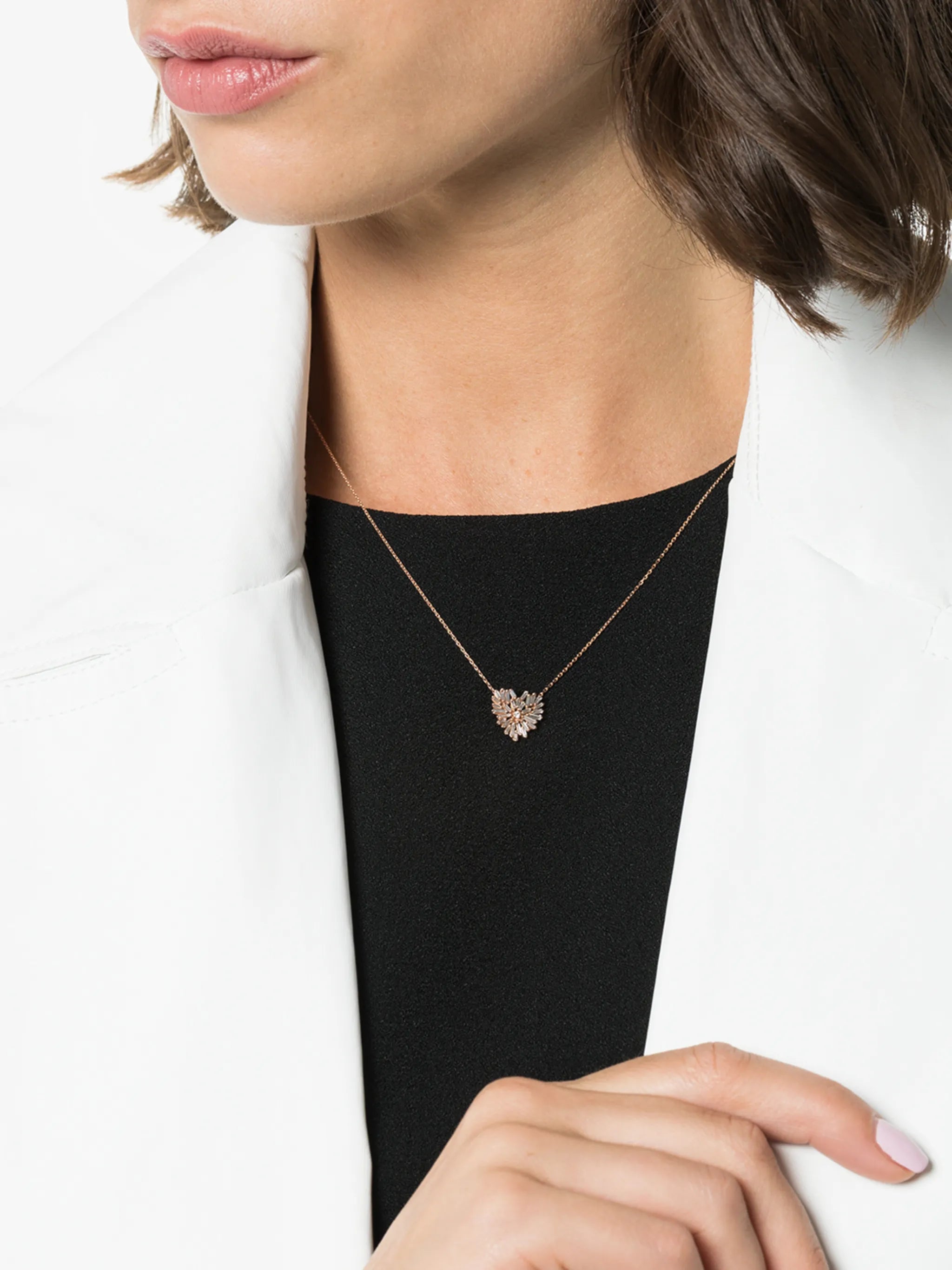 18kt rose gold heart diamond necklace