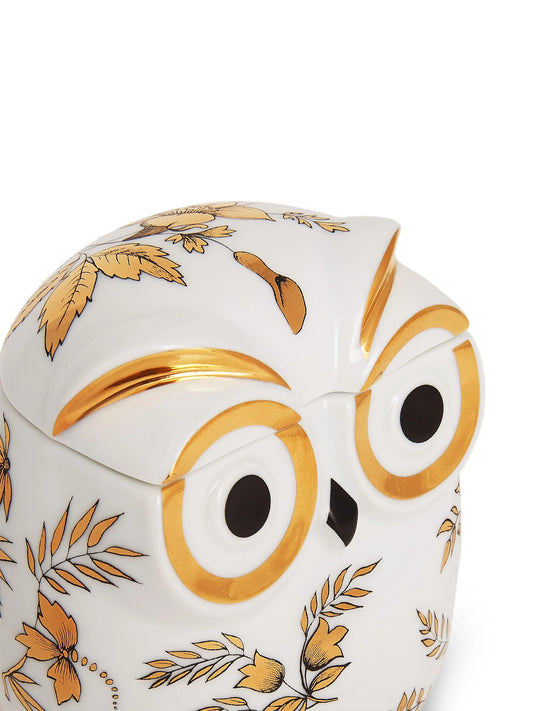 floral owl-motif jar