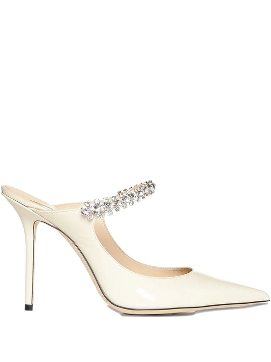 100mm Bing crystal-anklet leather mules