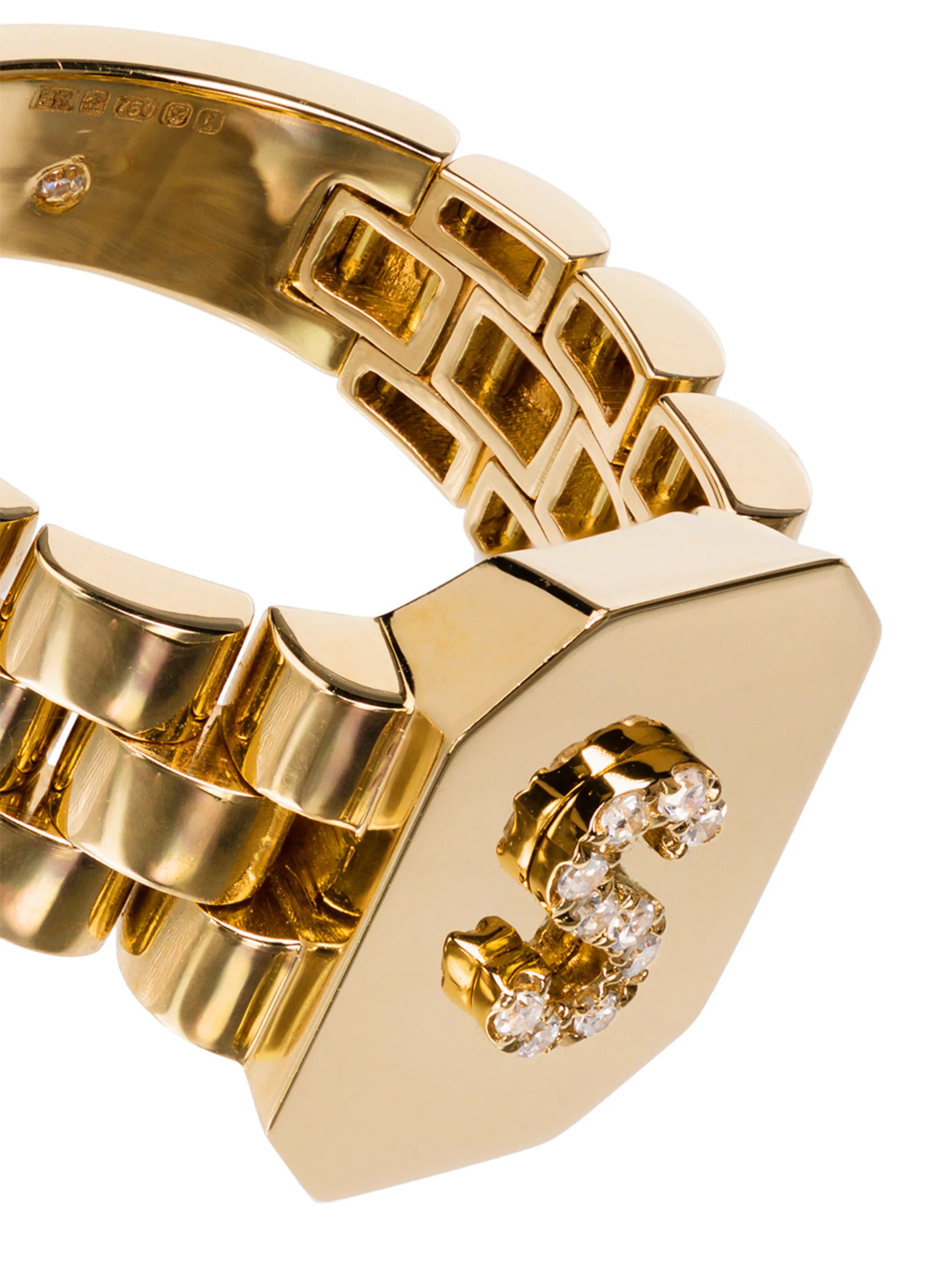metallic initial 18K gold diamond signet ring