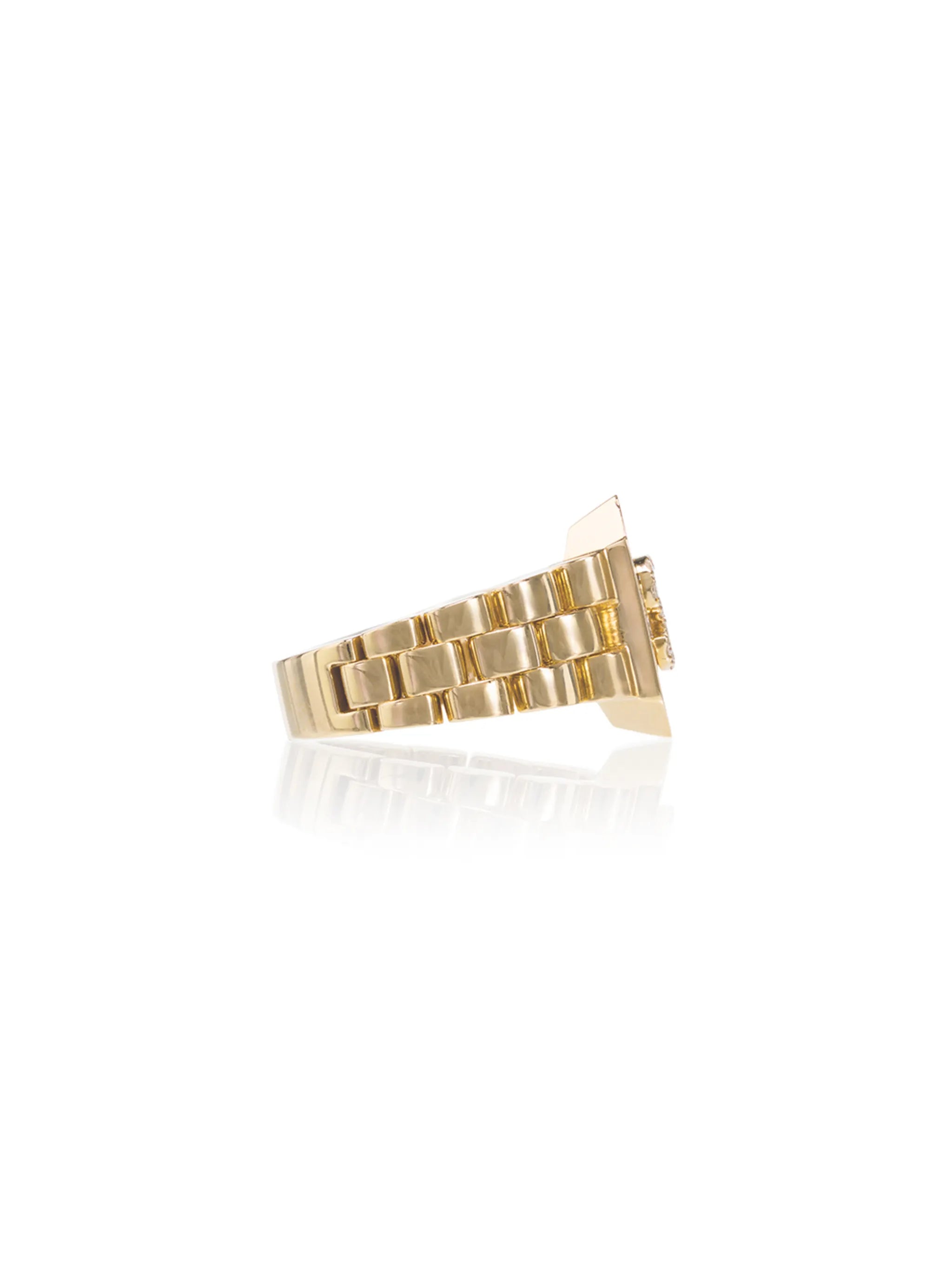 metallic initial 18K gold diamond signet ring
