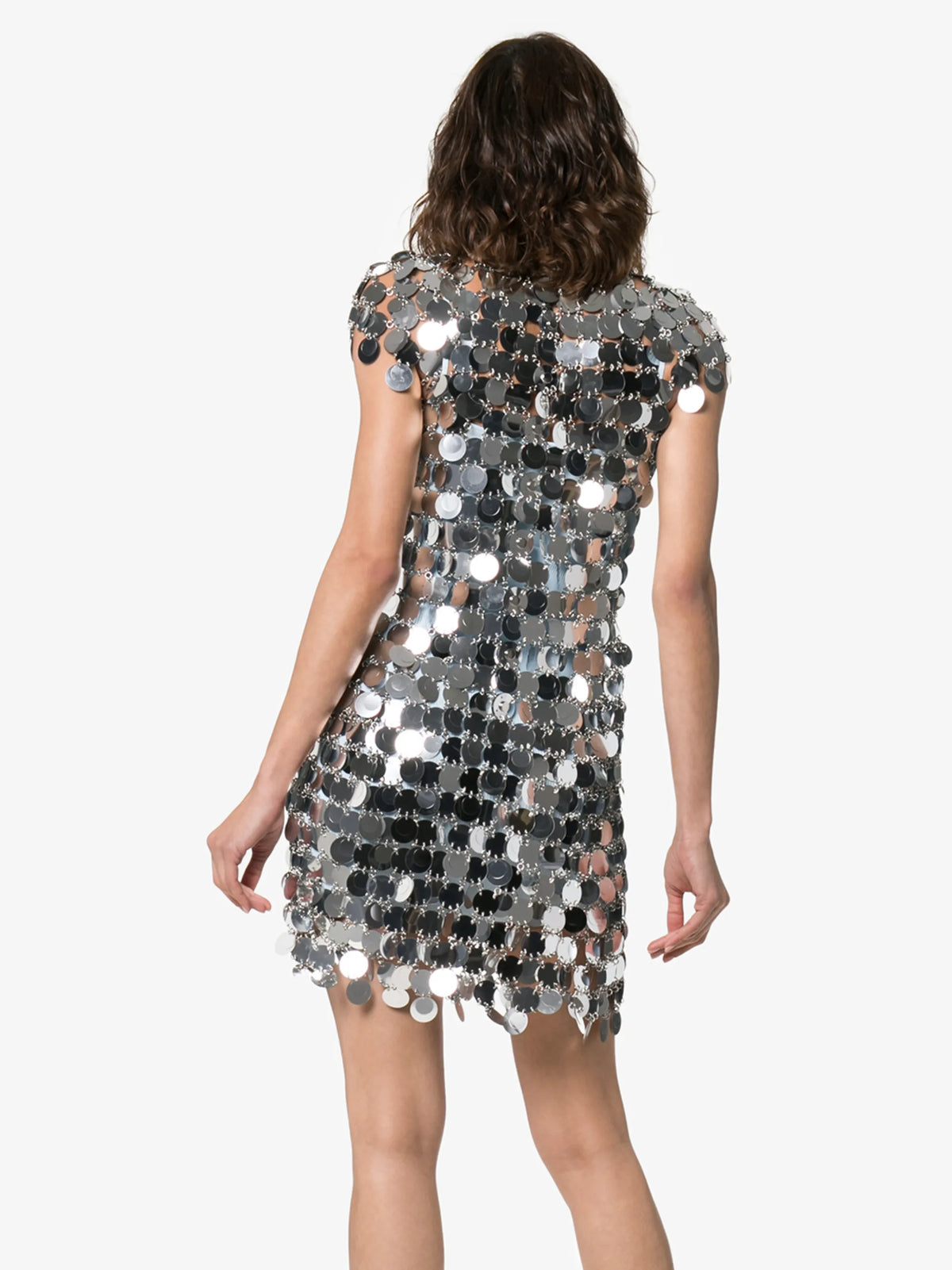 the iconic silver sparkle disc dress