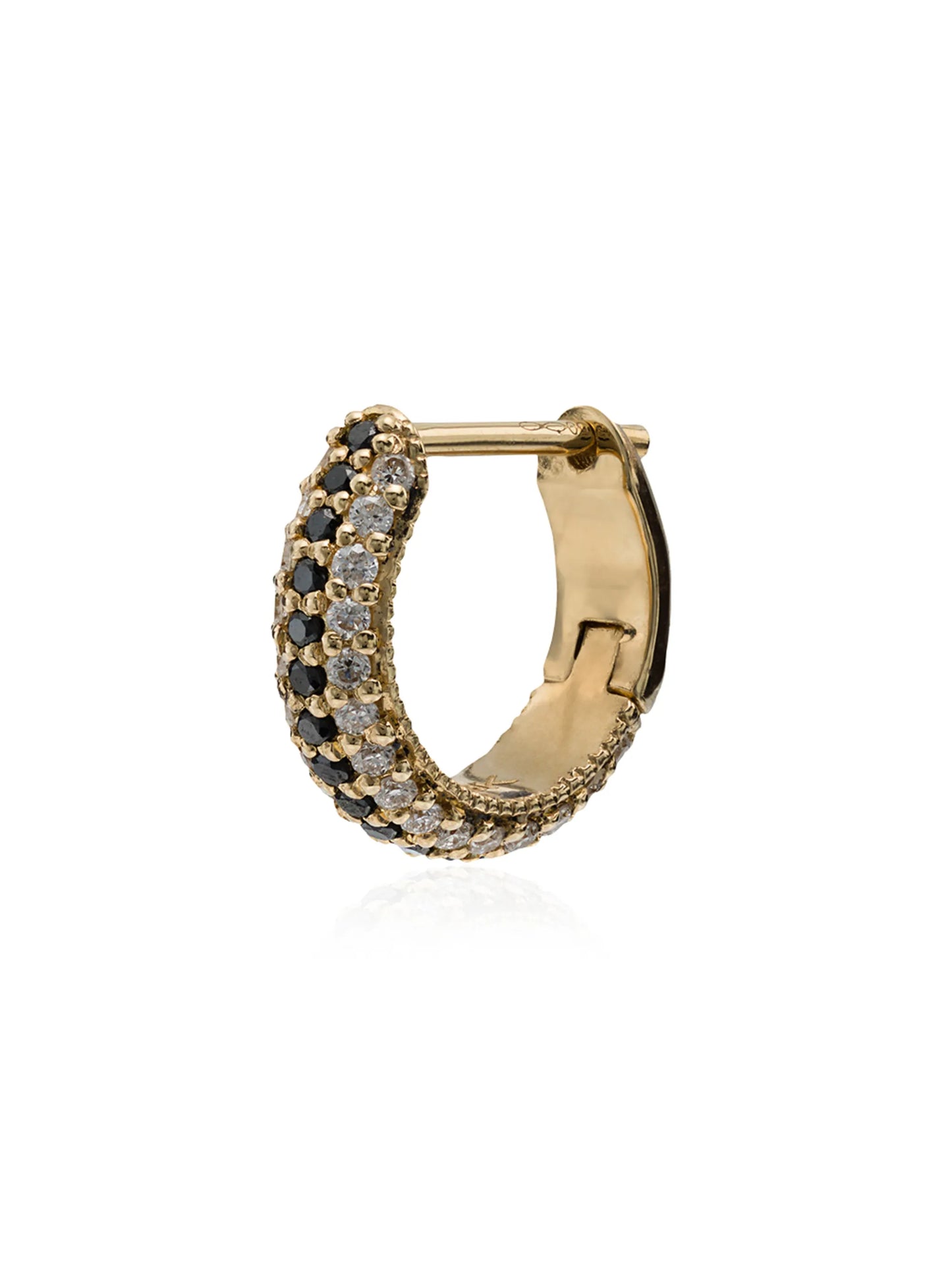 18kt yellow gold XS three row pavé huggie earring
