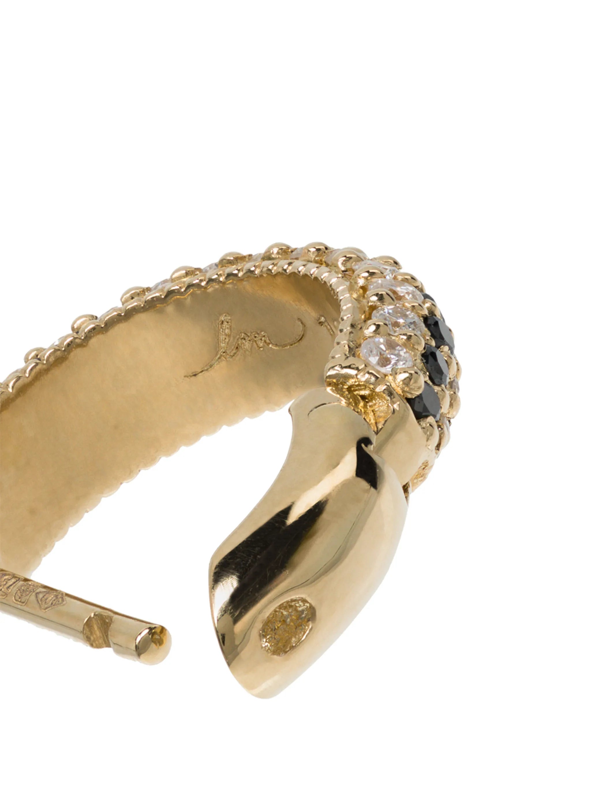 18kt yellow gold XS three row pavé huggie earring