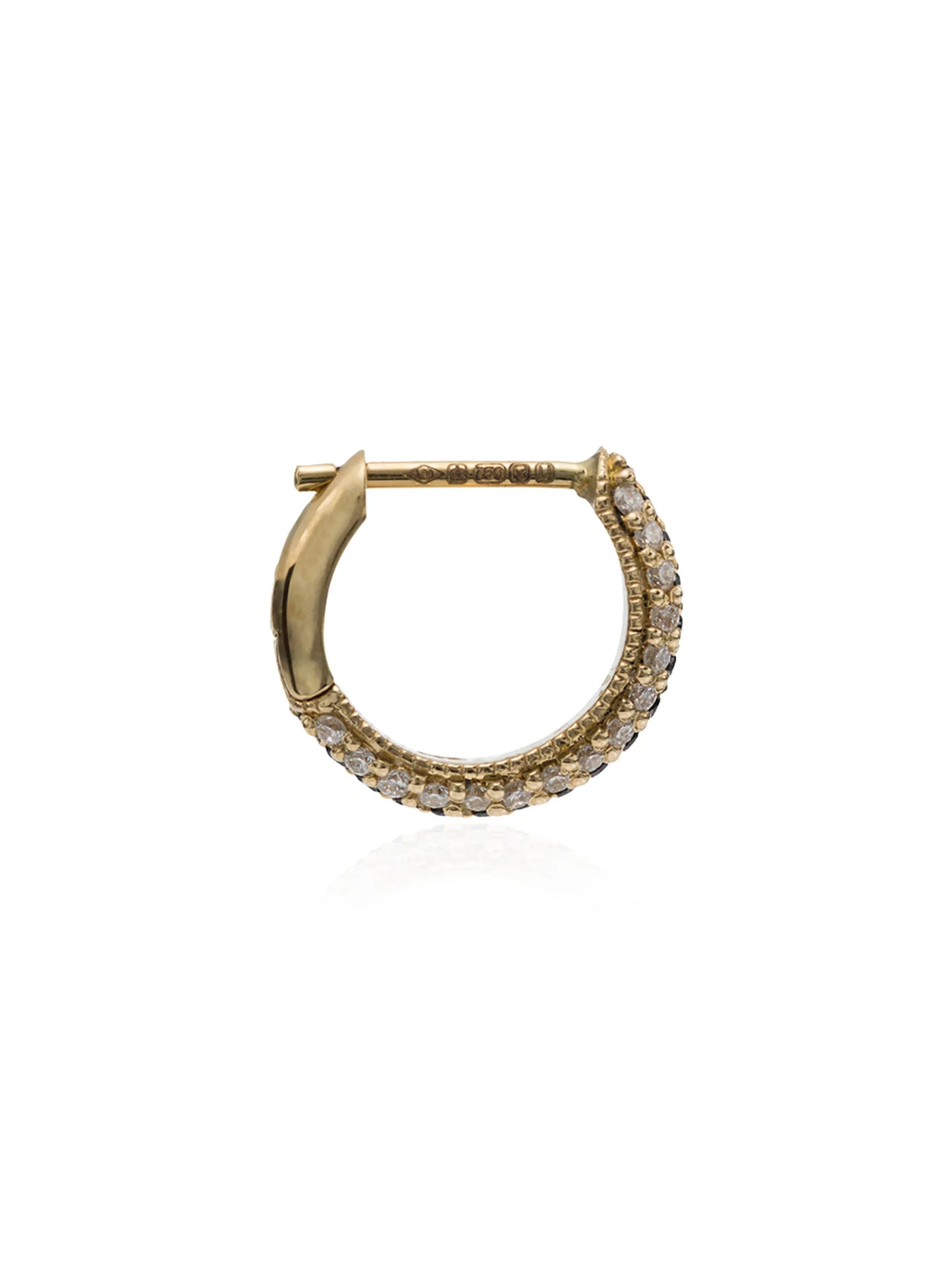 18kt yellow gold XS three row pavé huggie earring