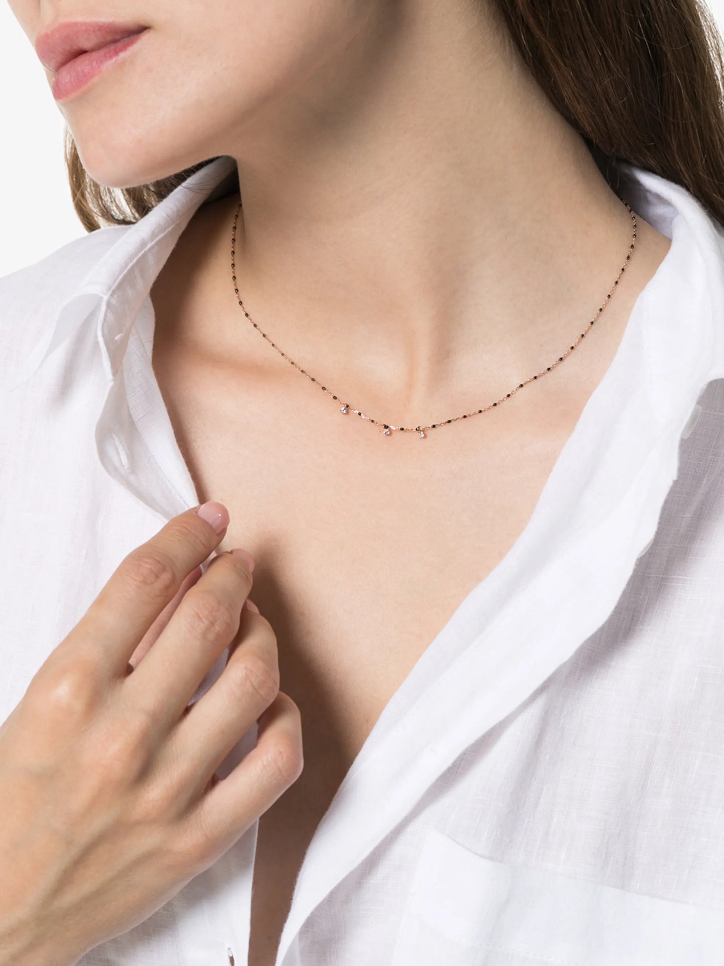 18kt gold diamond-detail beaded necklace
