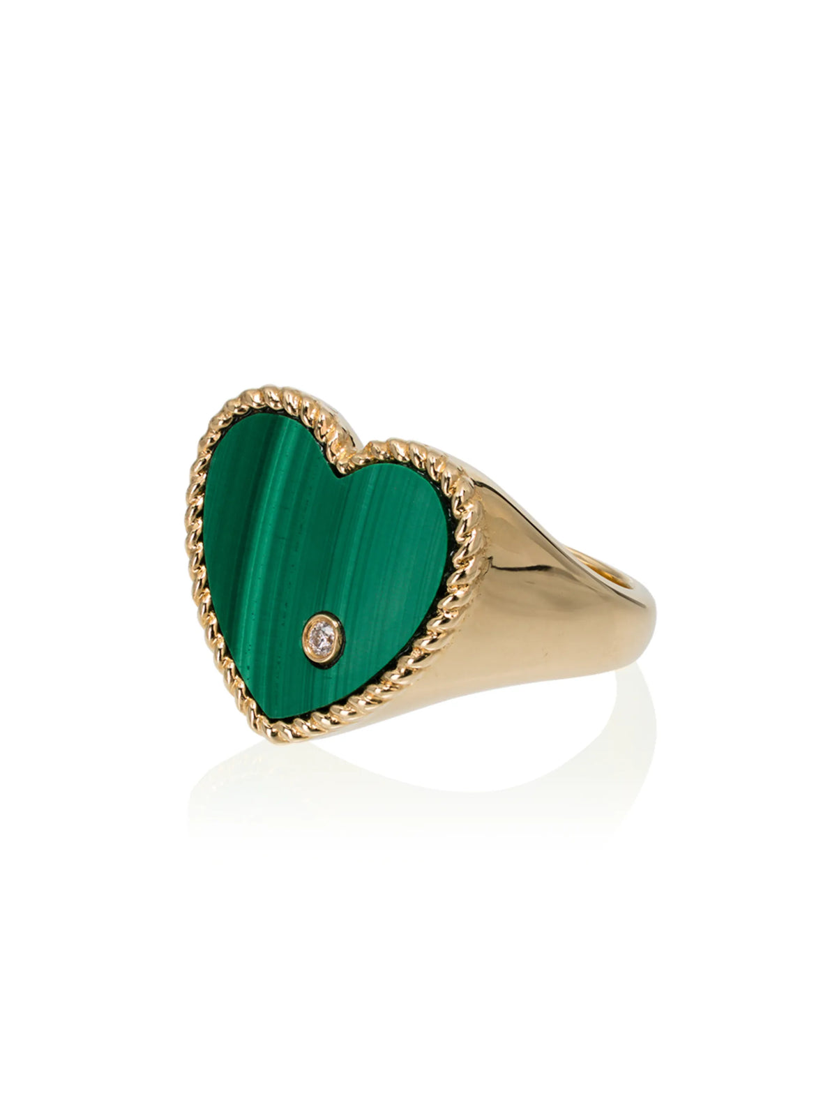 malachite heart signet ring in yellow gold