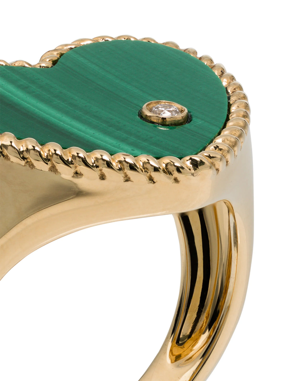 malachite heart signet ring in yellow gold