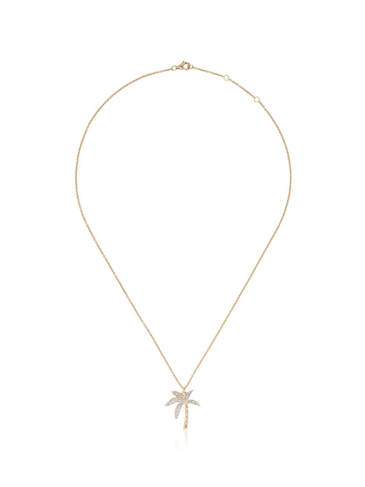 18kt yellow gold and diamond palm tree necklace