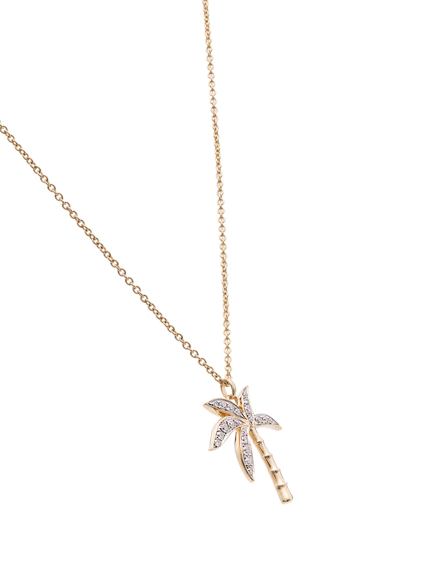 18kt yellow gold and diamond palm tree necklace