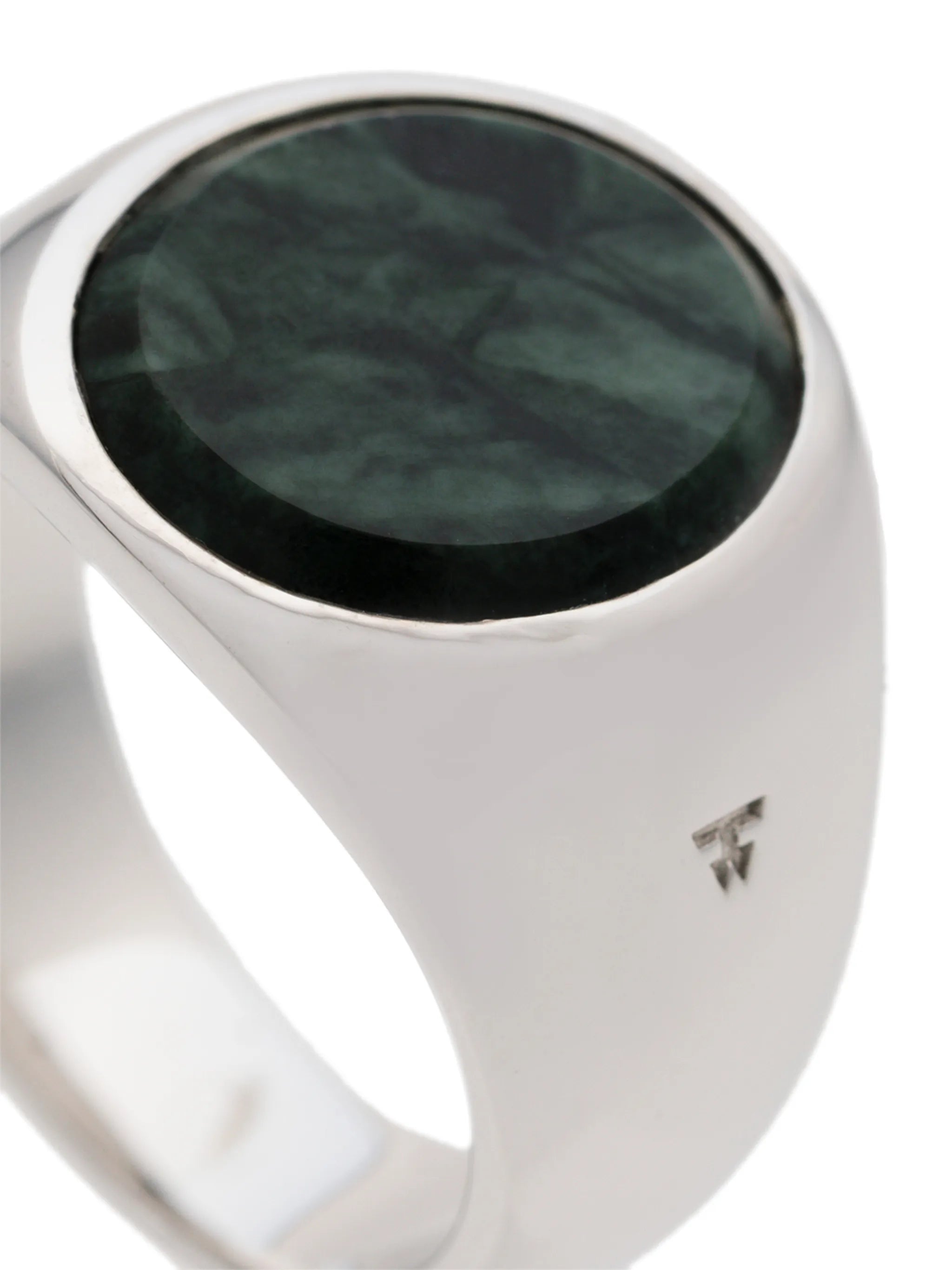 metallic oval green marble sterling silver ring