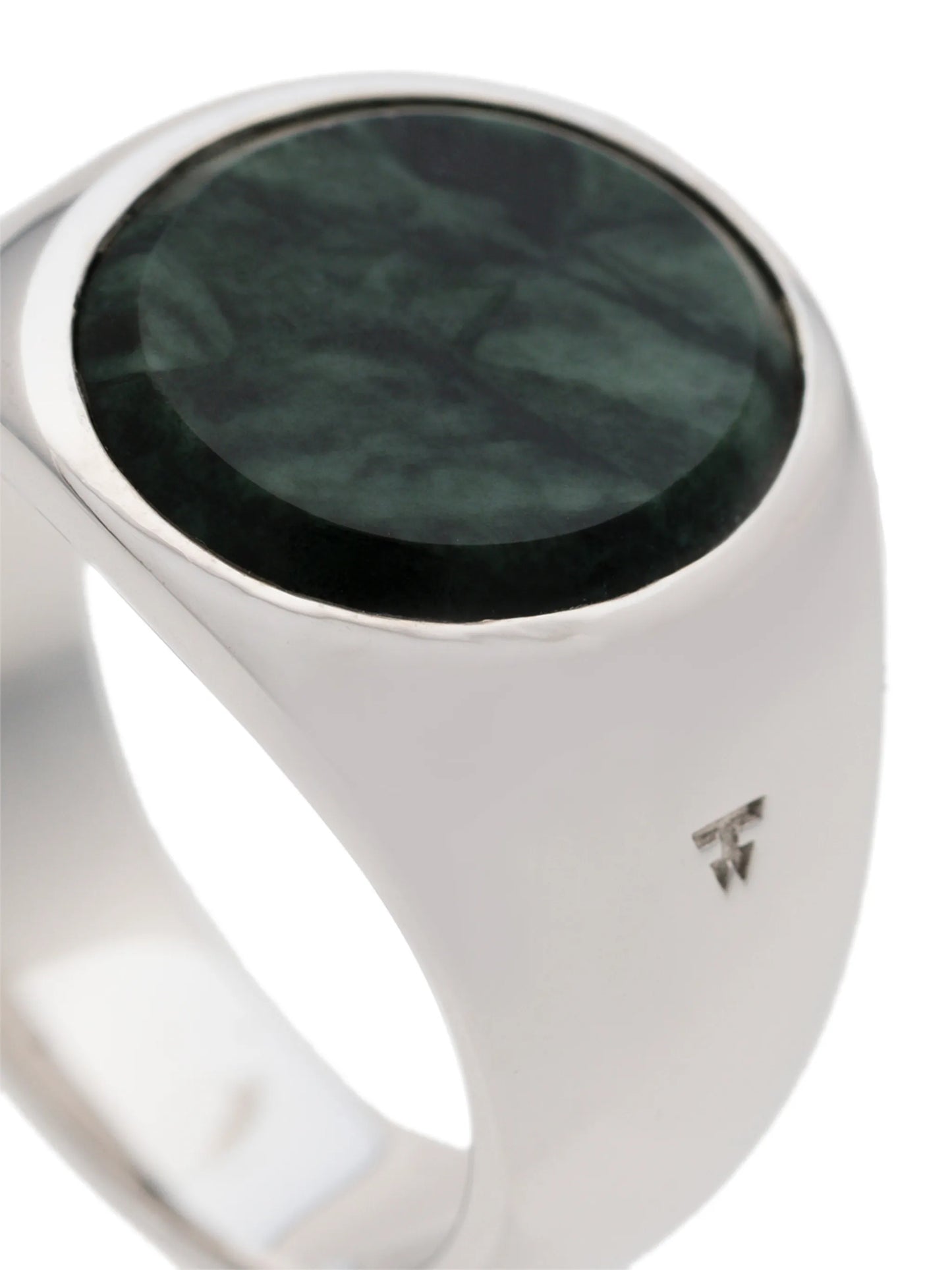 metallic oval green marble sterling silver ring