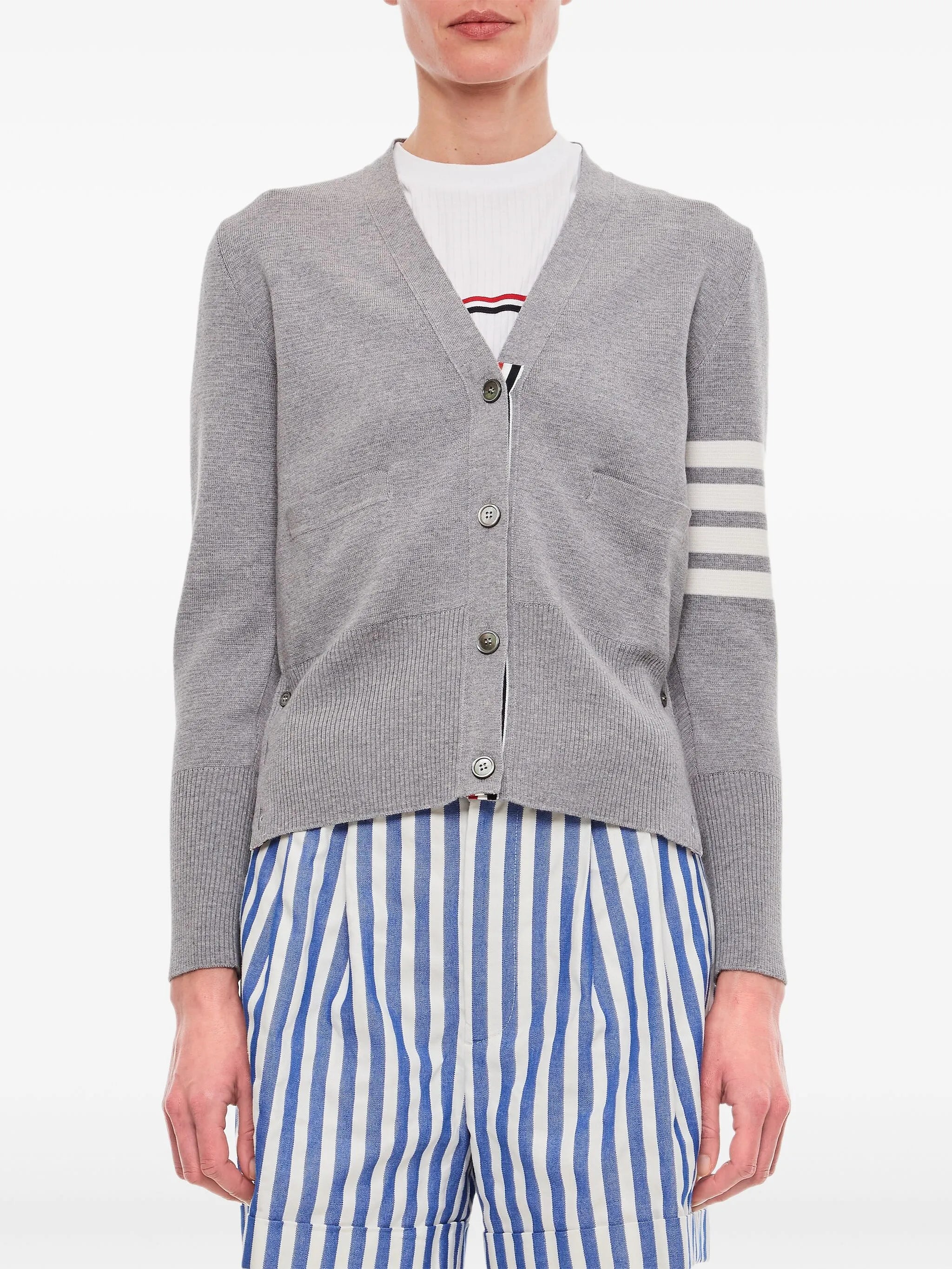 wool 4-Bar V-neck cardigan