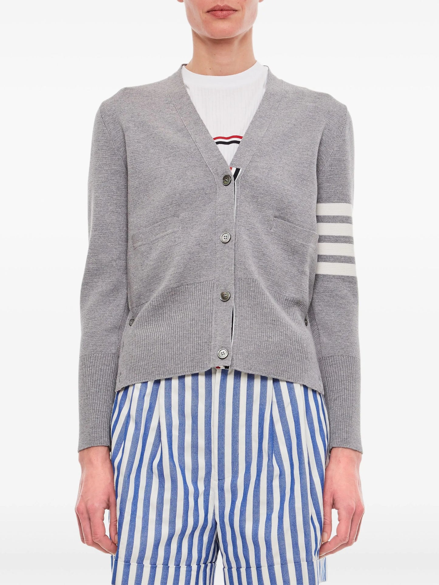 wool 4-Bar V-neck cardigan