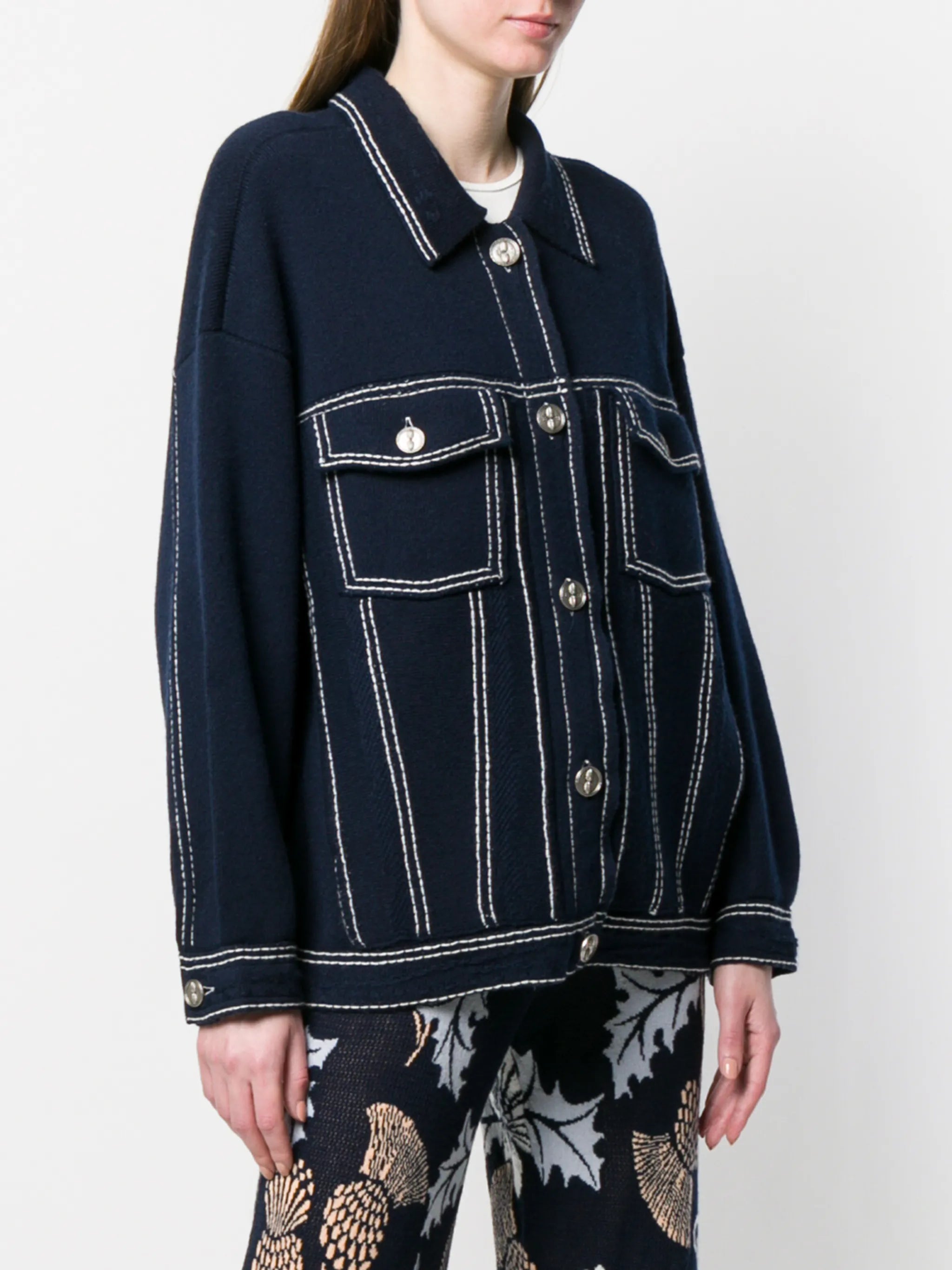 contrast-stitching denim-effect jacket