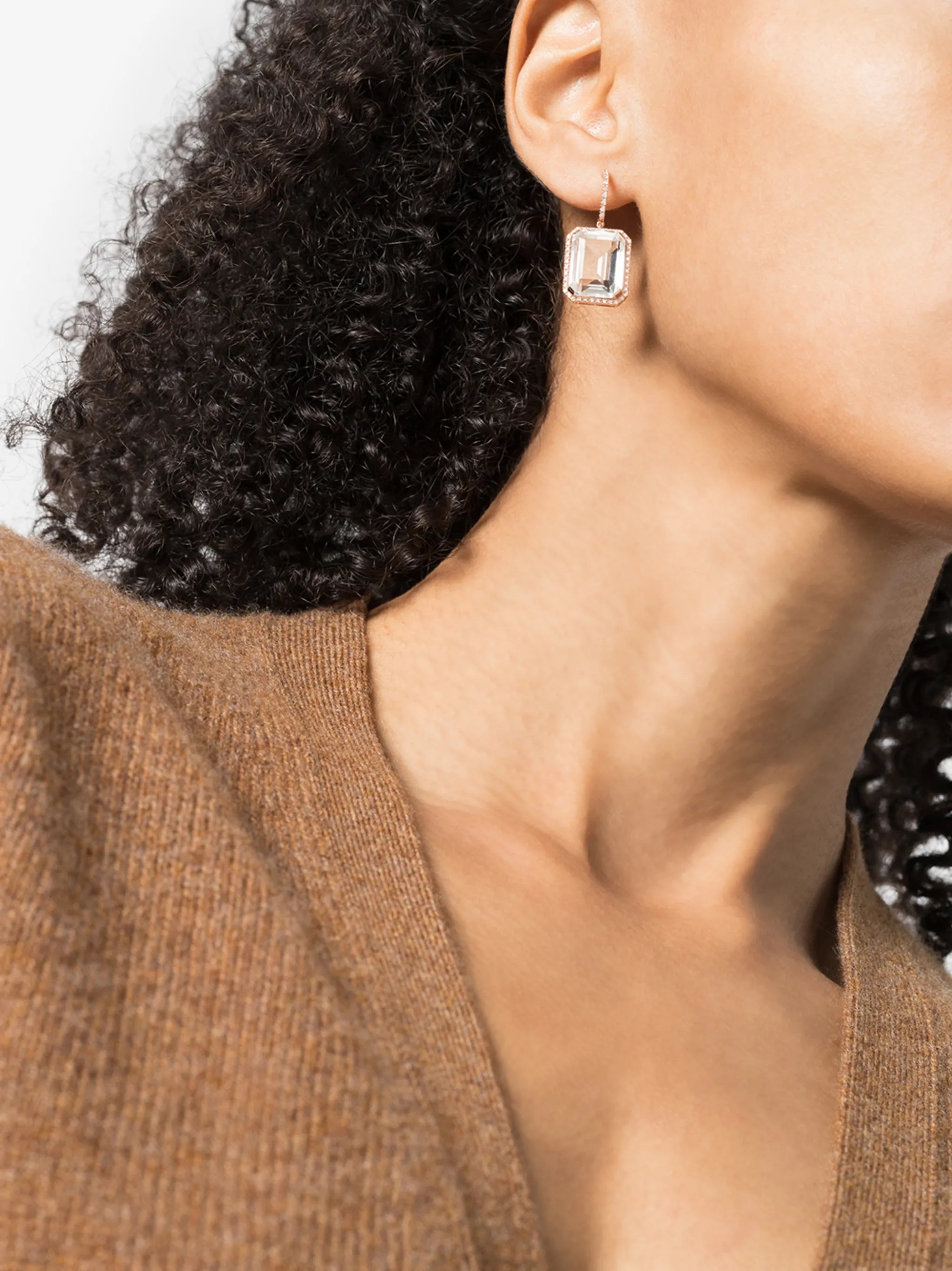 18K rose gold portrait white topaz earrings