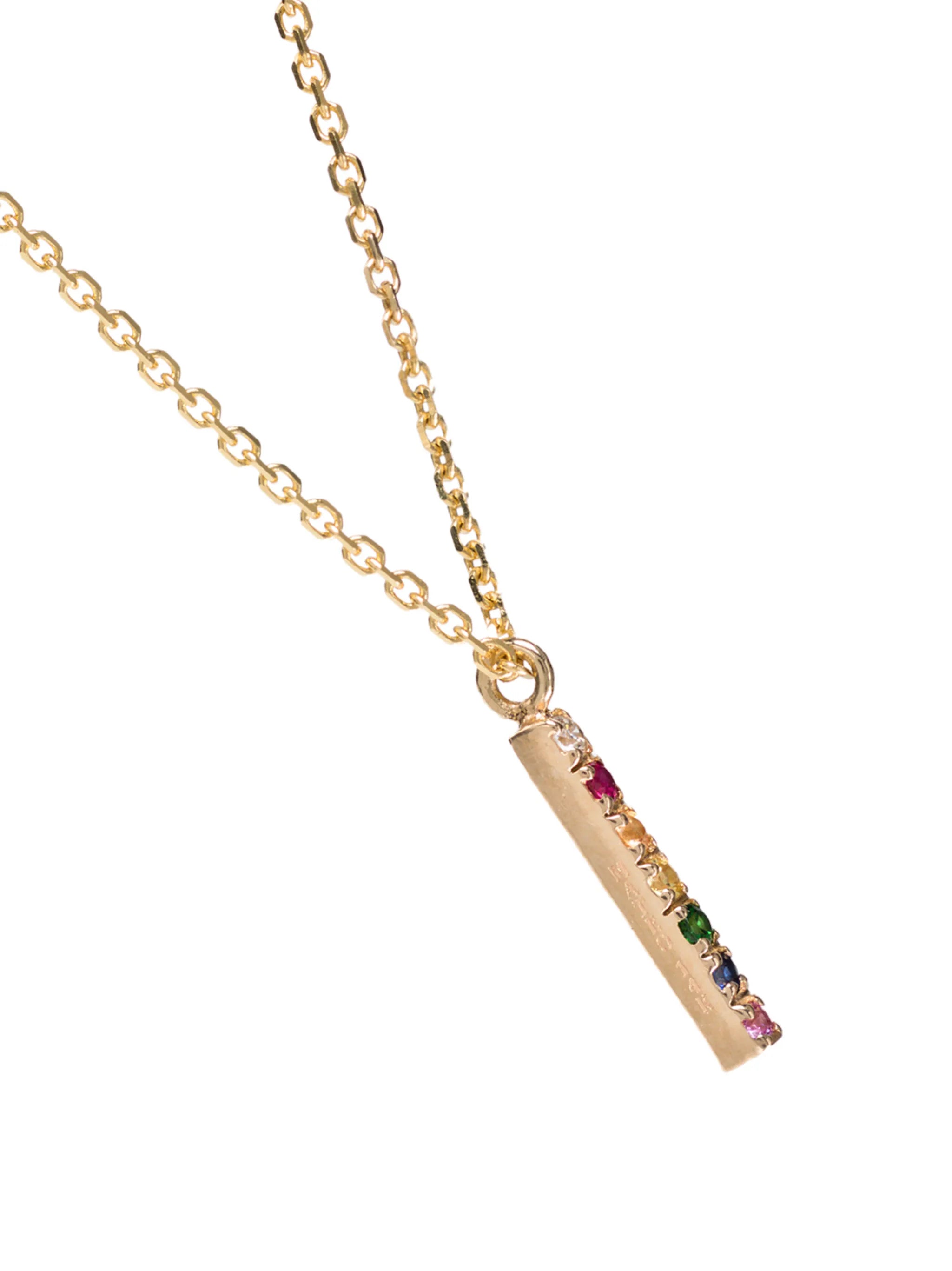14kt gold rainbow bar necklace