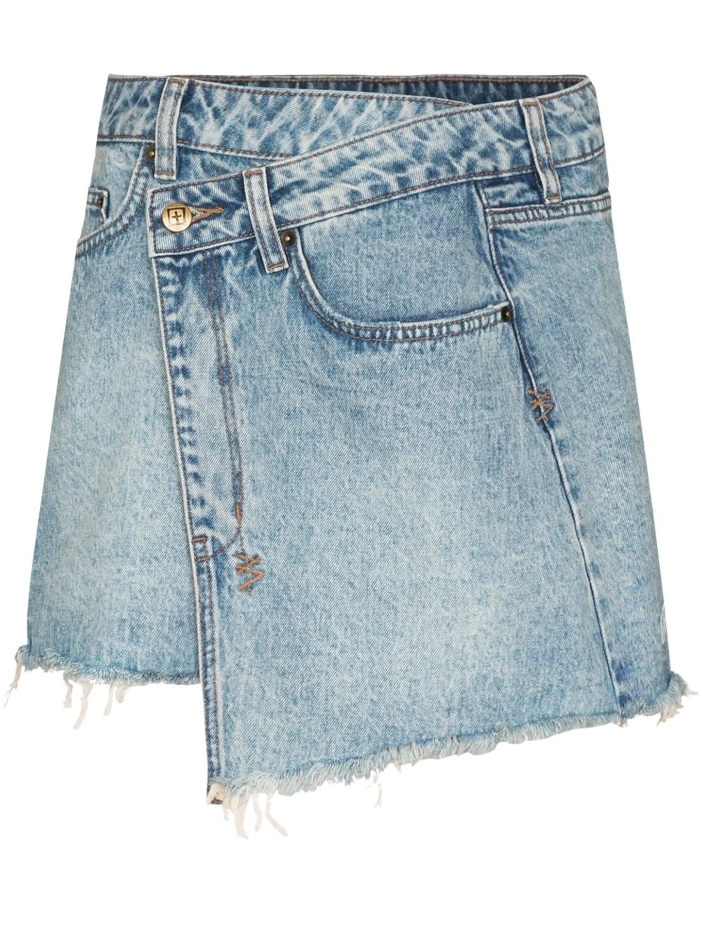 Rap asymmetric denim mini skirt