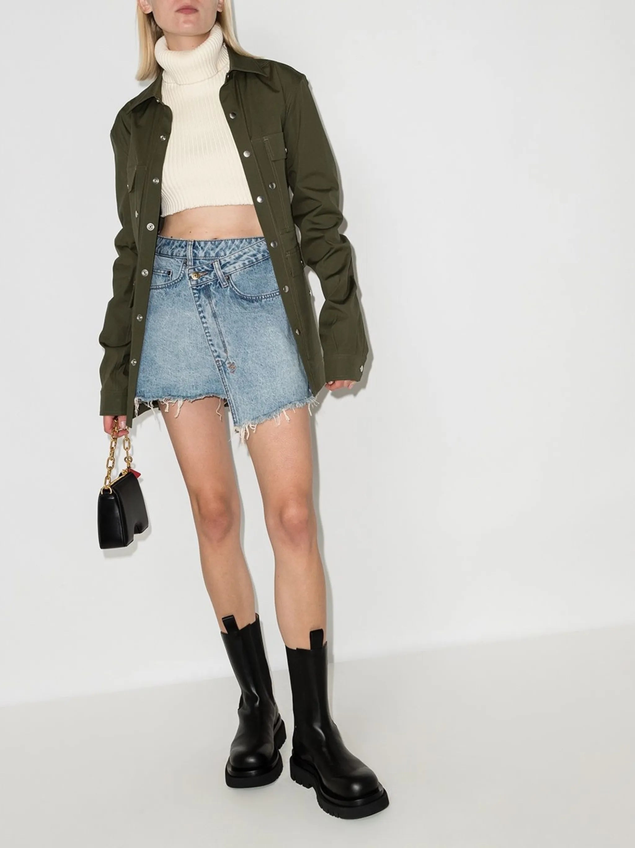 Rap asymmetric denim mini skirt