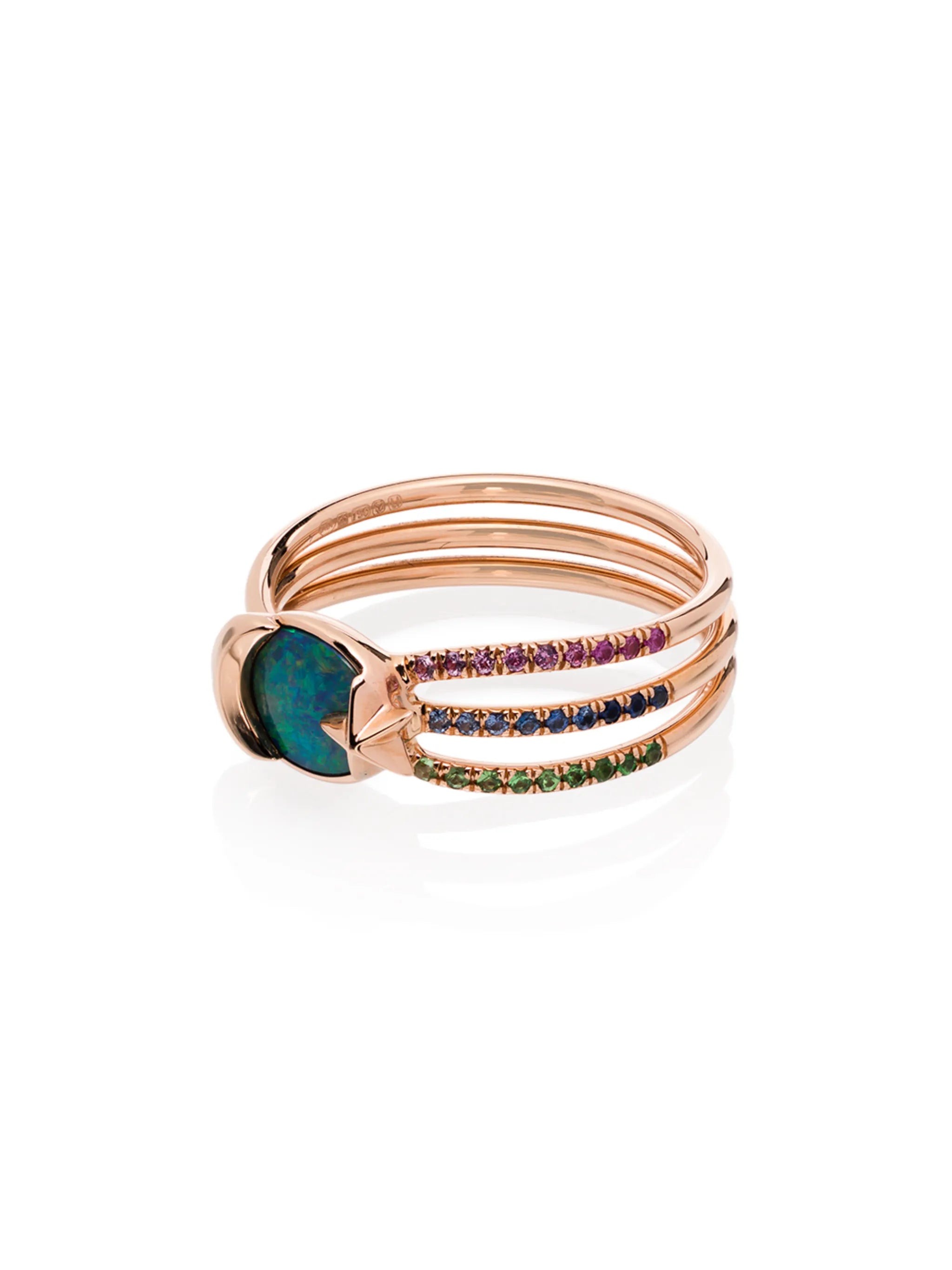 pink 18kt gold shooting star diamond and sapphire ring