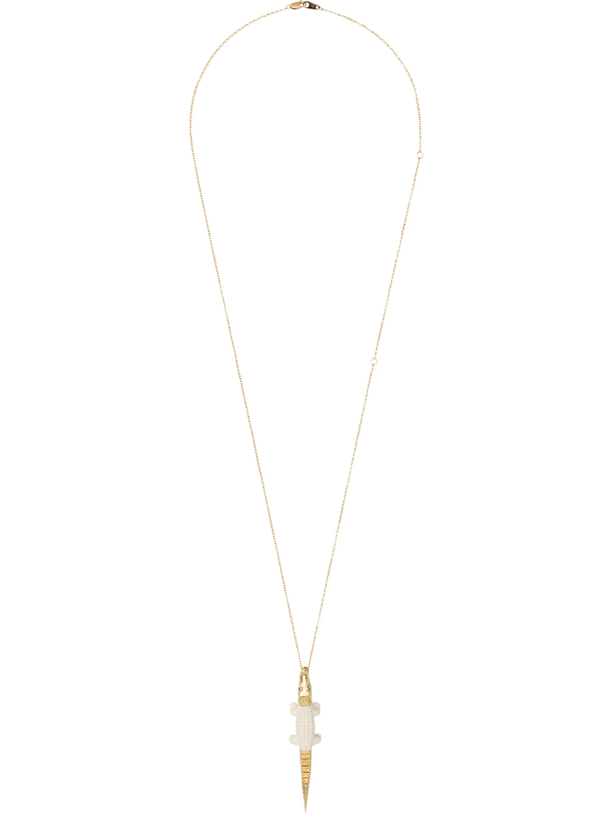 18kt gold and fossilised woolly mammoth crocodile pendant necklace