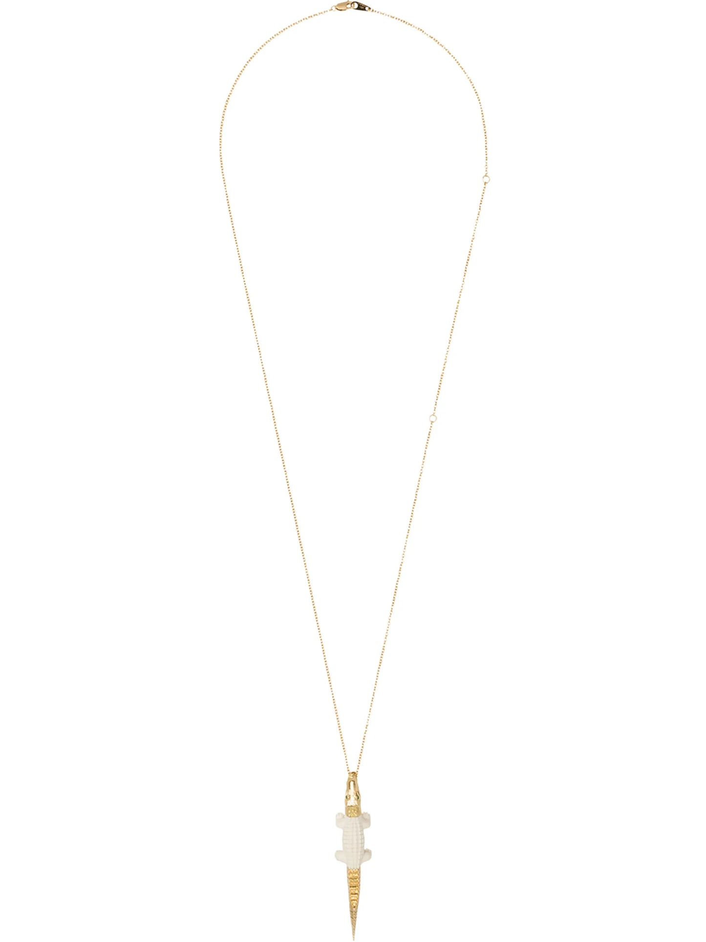 18kt gold and fossilised woolly mammoth crocodile pendant necklace