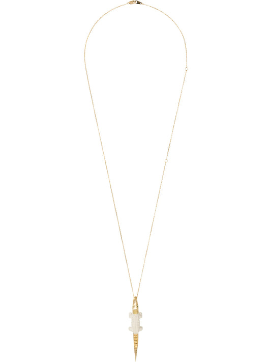 18kt gold and fossilised woolly mammoth crocodile pendant necklace
