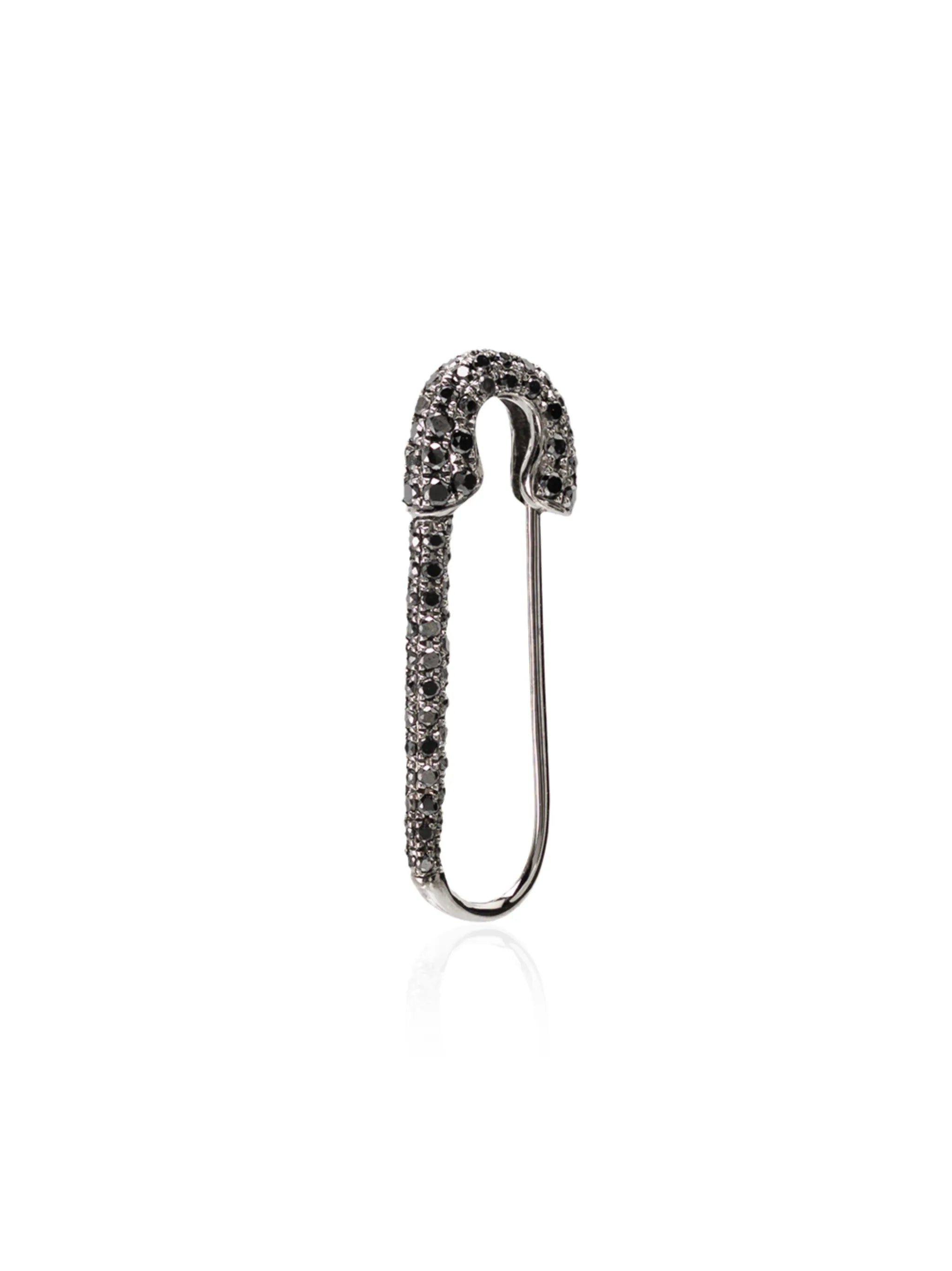 18kt black gold safety pin diamond earring