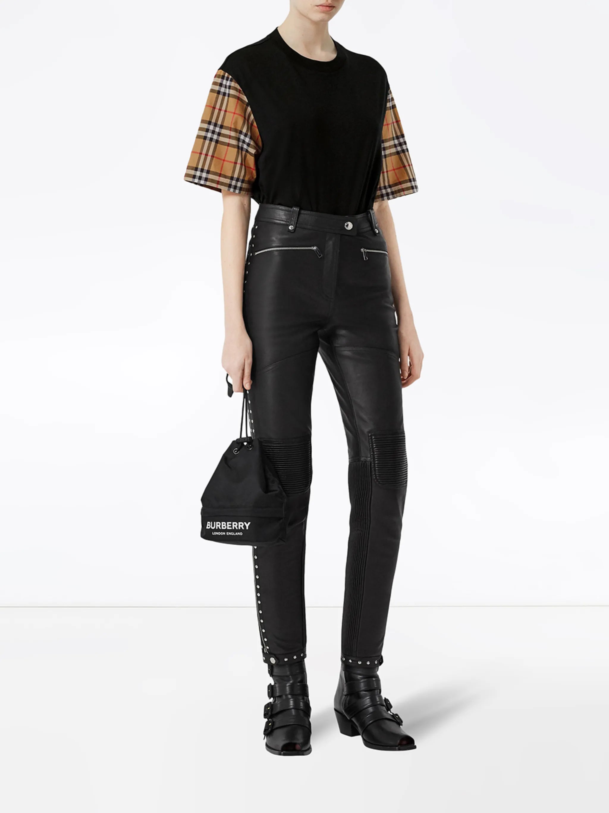 Vintage Check-sleeve T-shirt