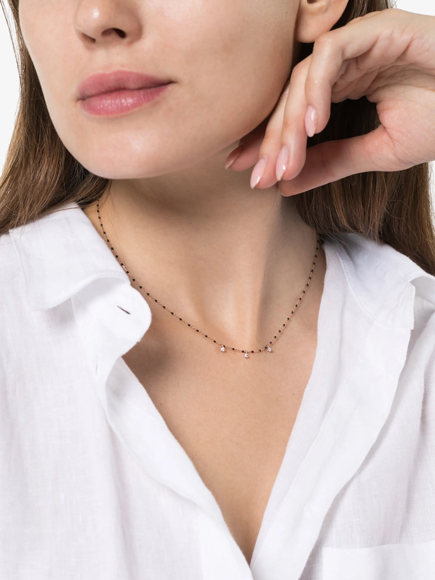 18kt gold bead triple-diamond necklace